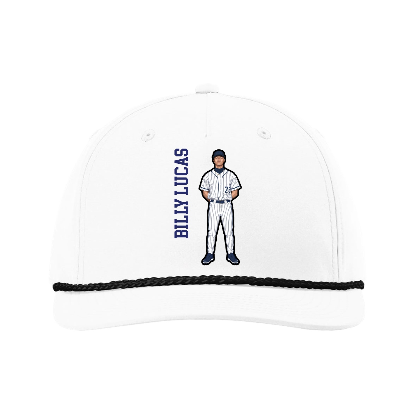 Five-Panel Classic Rope Cap — Name Vertical in White