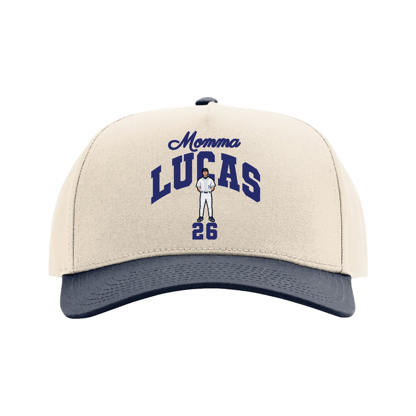 Full Fabric Five-Panel Champ Cap — Mothers Day Arch in Cream/Navy