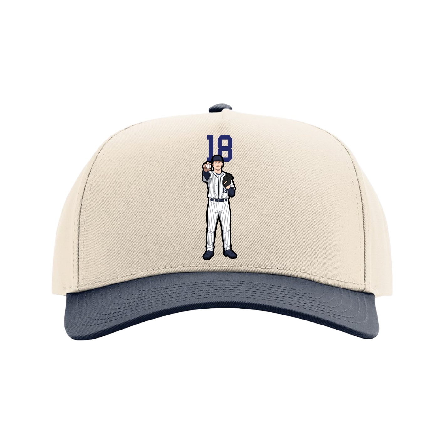Full Fabric Five-Panel Champ Cap — Number Top in Cream/Navy
