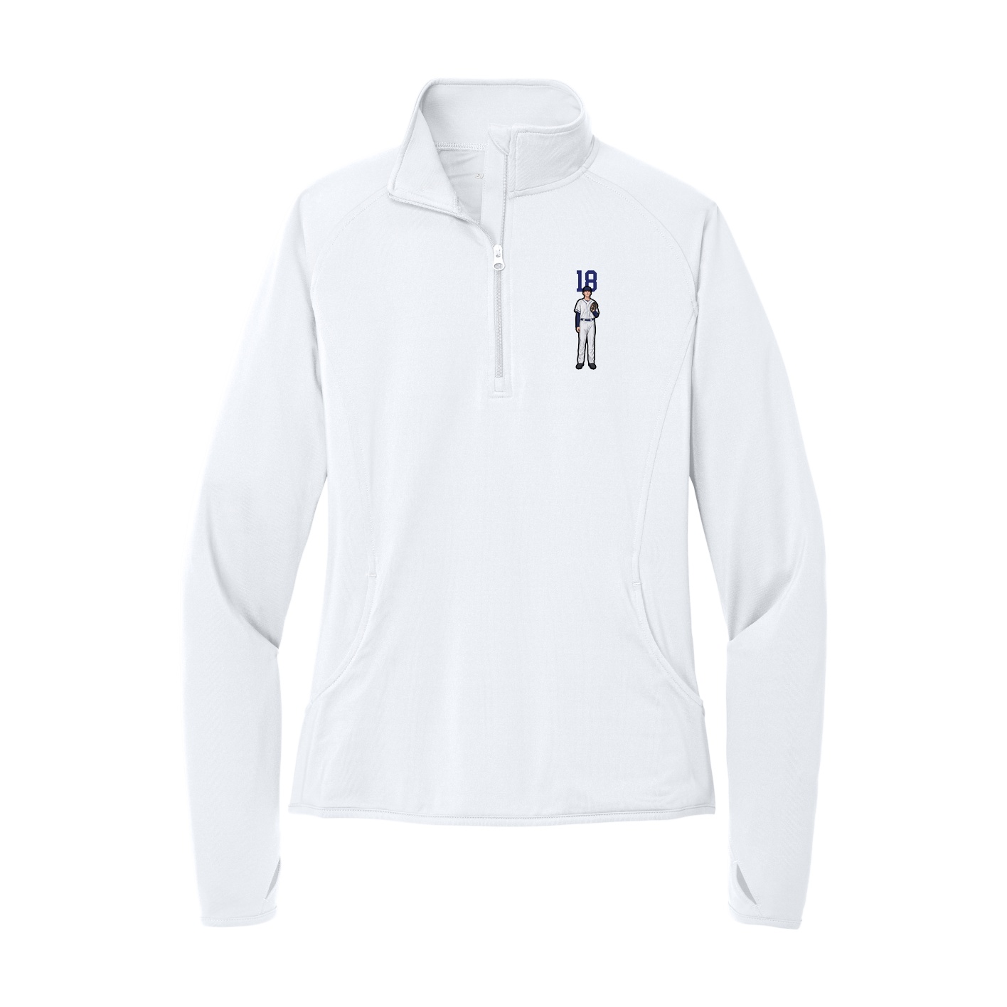Women's Q-Zip Pullover — Number Top in White