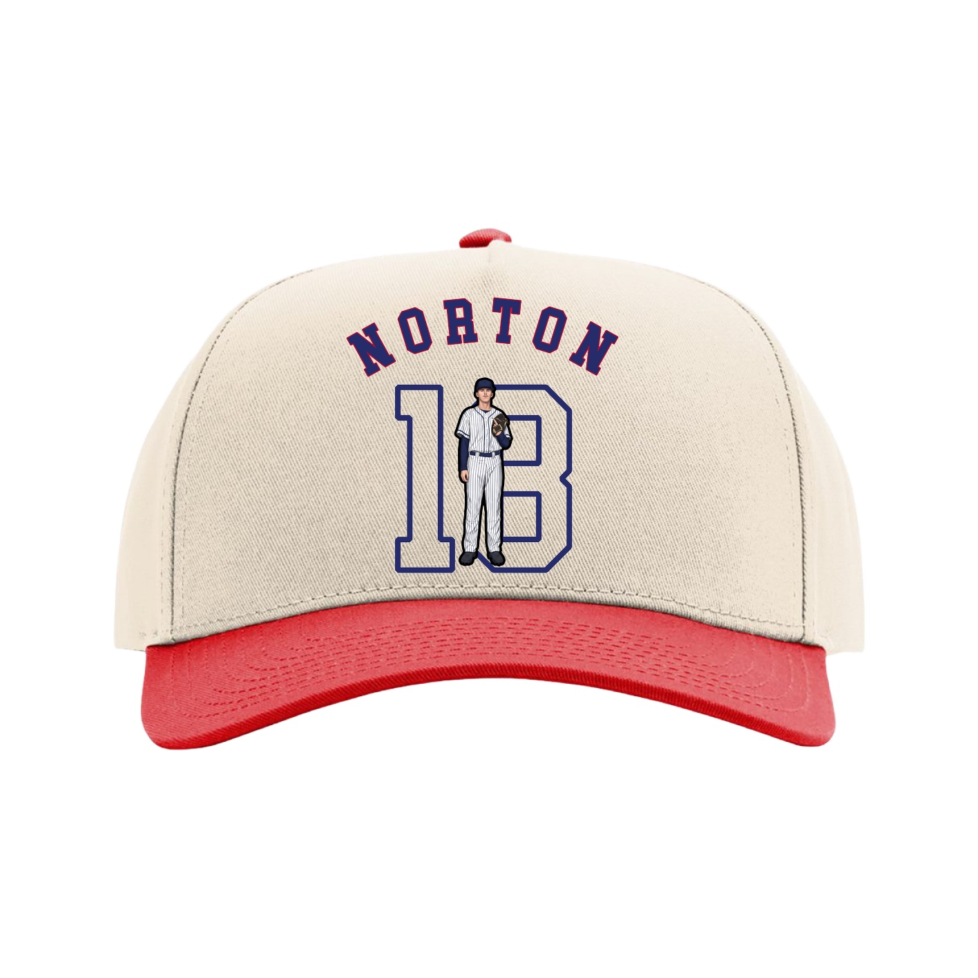 Full Fabric Five-Panel Champ Cap — Shirsey Arch in Cream/Red