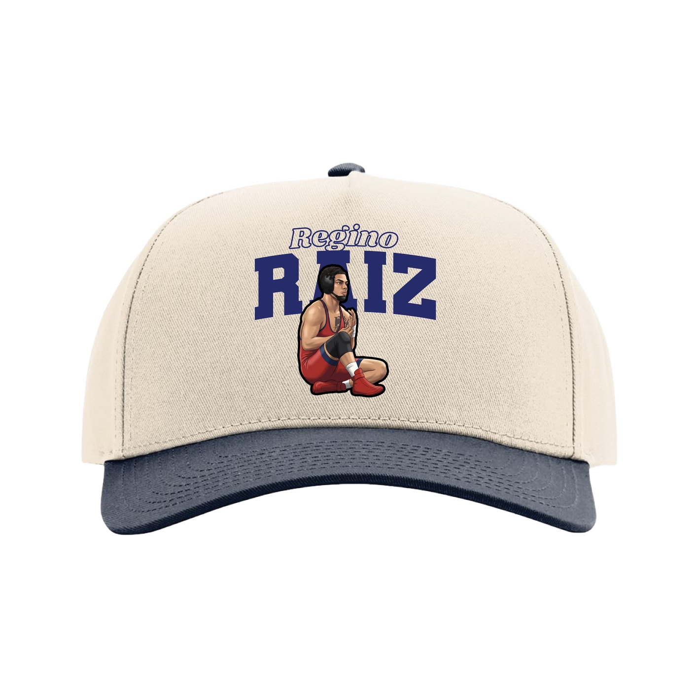 Full Fabric Five-Panel Champ Cap — Name Arch in Cream/Navy