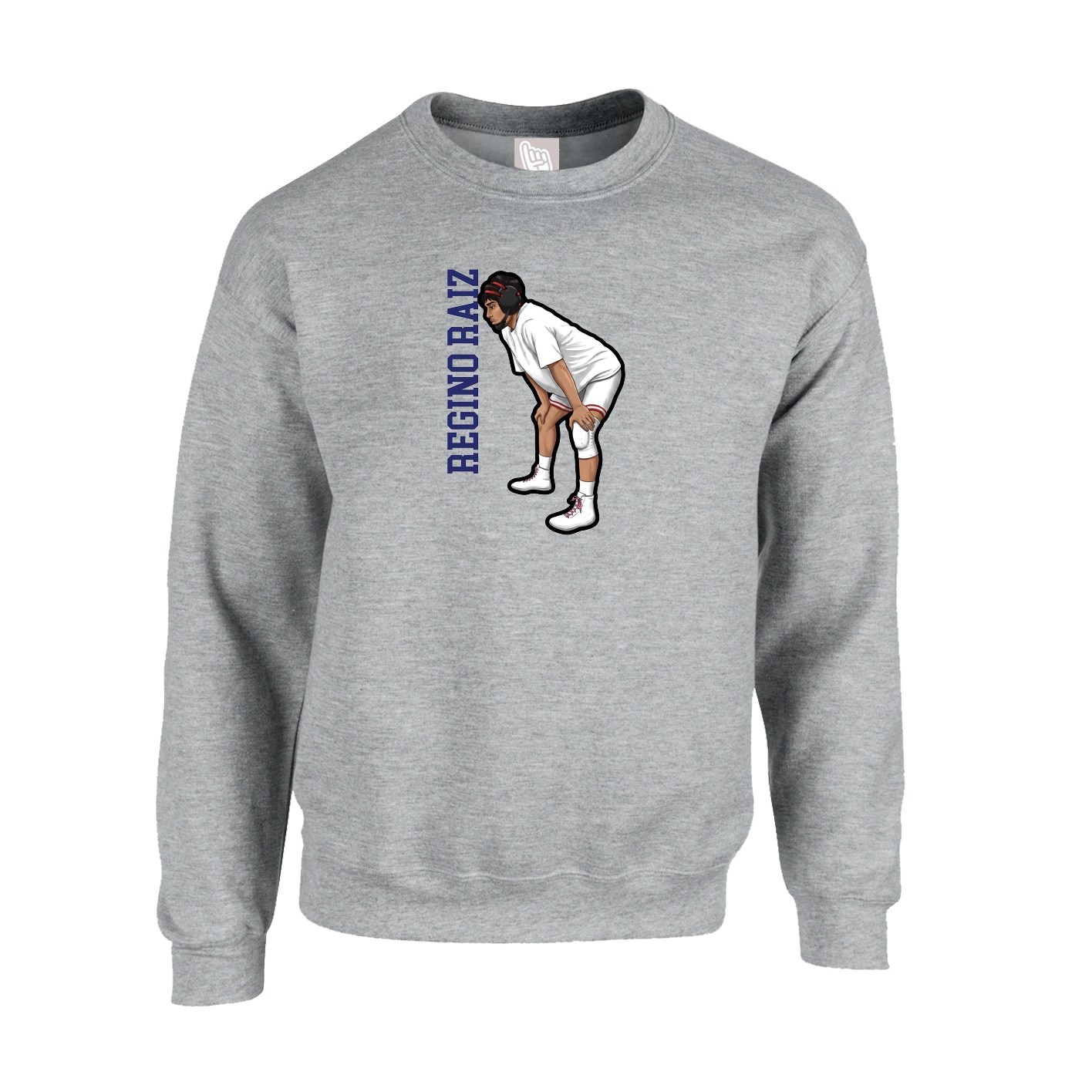 Fleece Crew — Name Vertical in Grey
