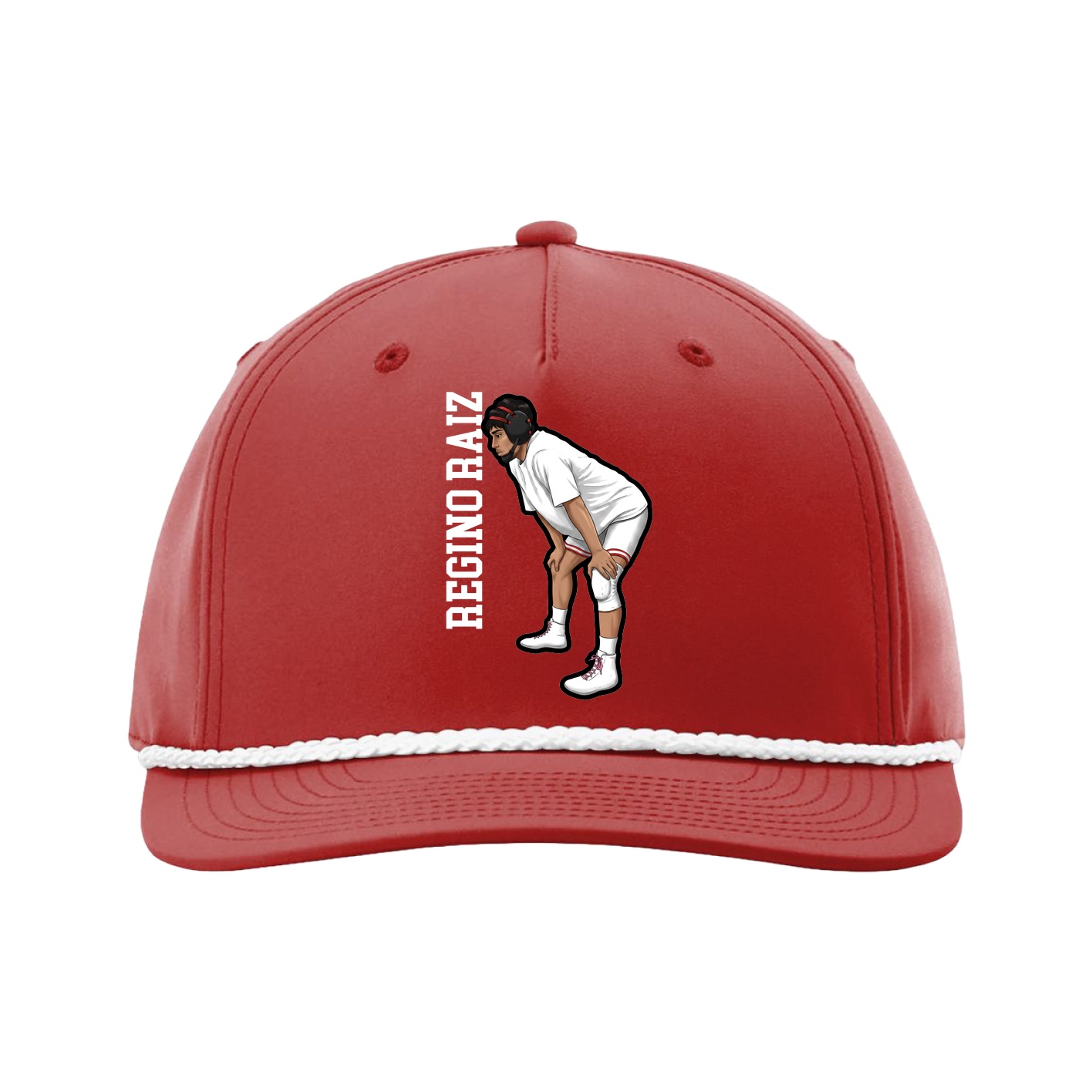 Five-Panel Classic Rope Cap — Name Vertical in Red
