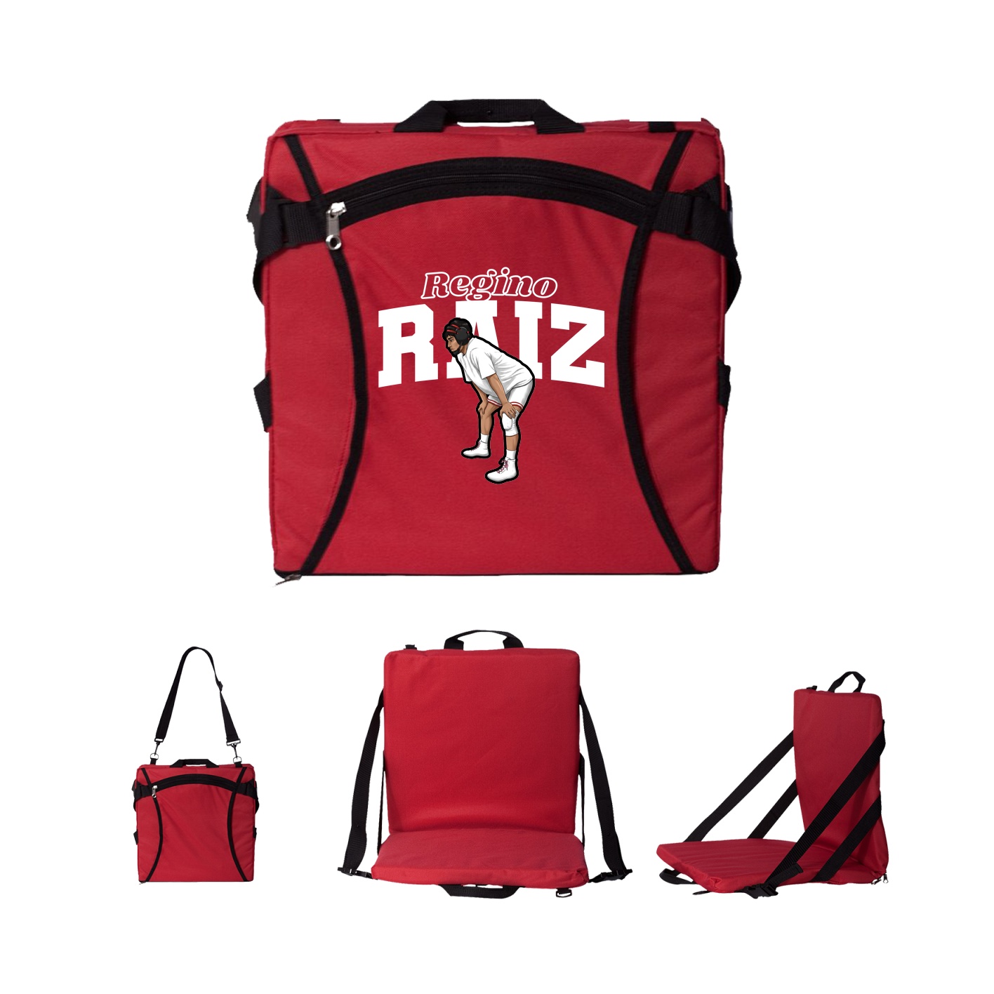 Folding Stadium Seat — Name Arch in Red