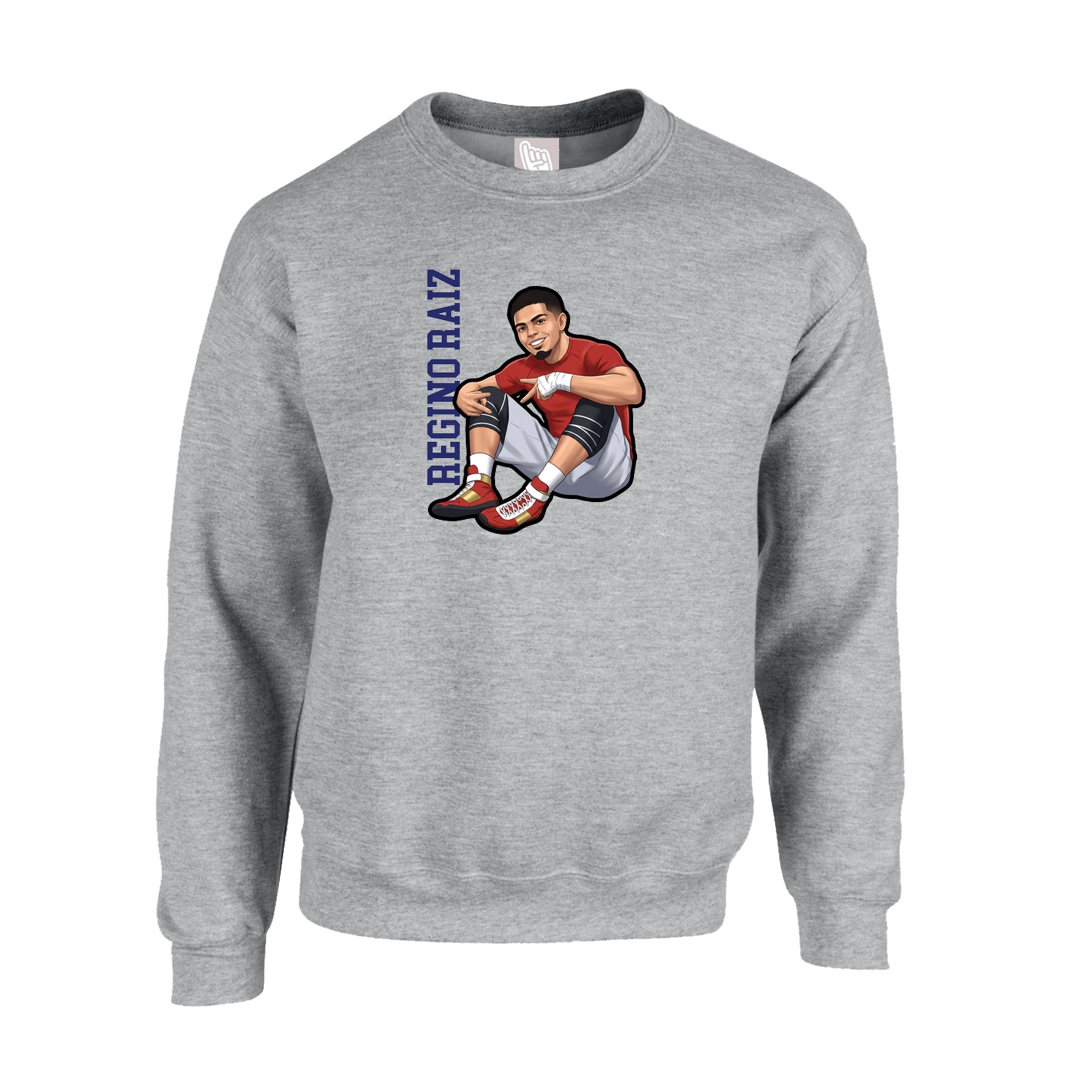 Fleece Crew — Name Vertical in Grey