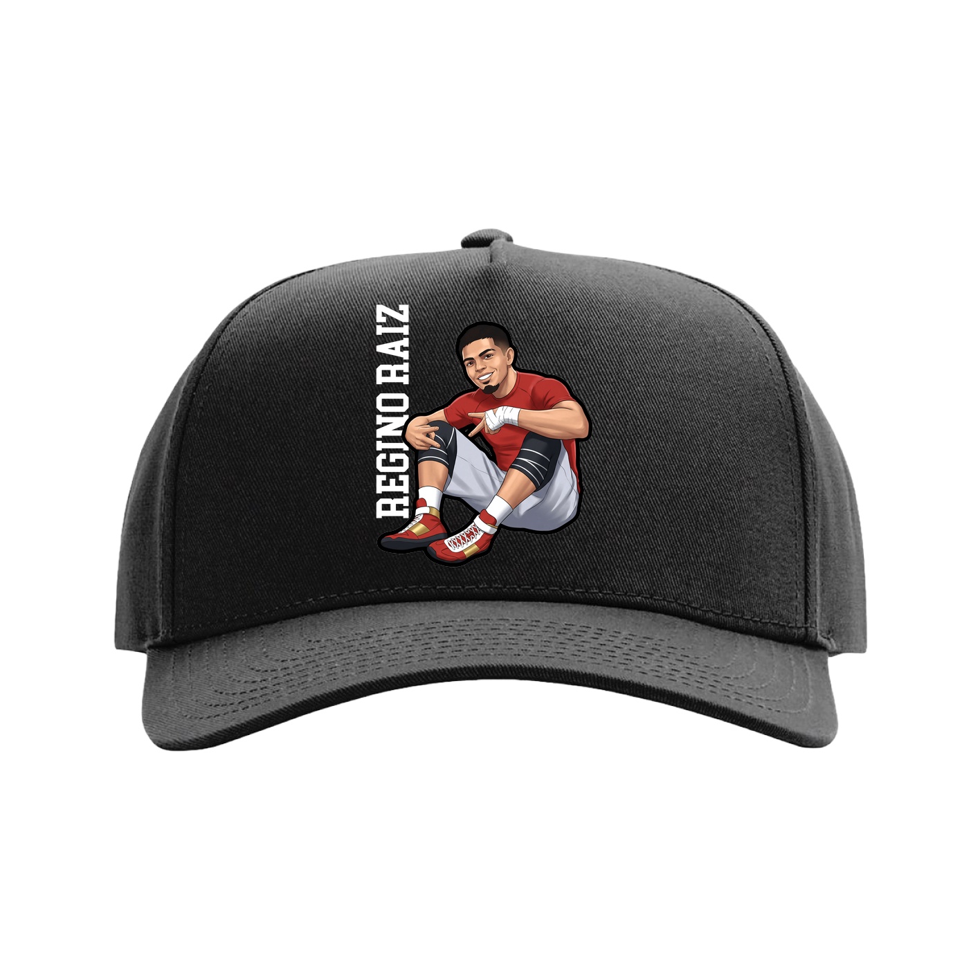 Full Fabric Five-Panel Champ Cap — Name Vertical in Black