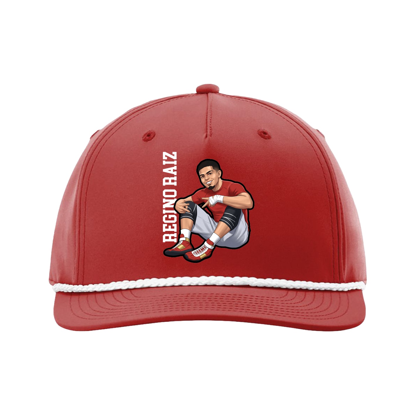 Five-Panel Classic Rope Cap — Name Vertical in Red