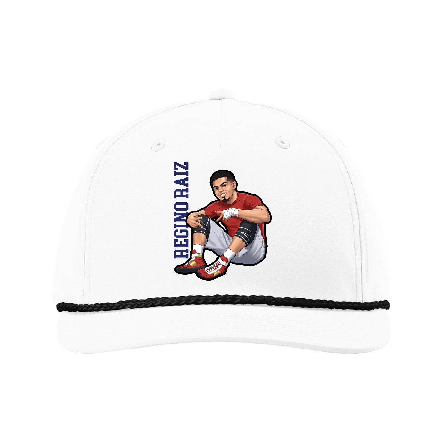 Five-Panel Classic Rope Cap — Name Vertical in White