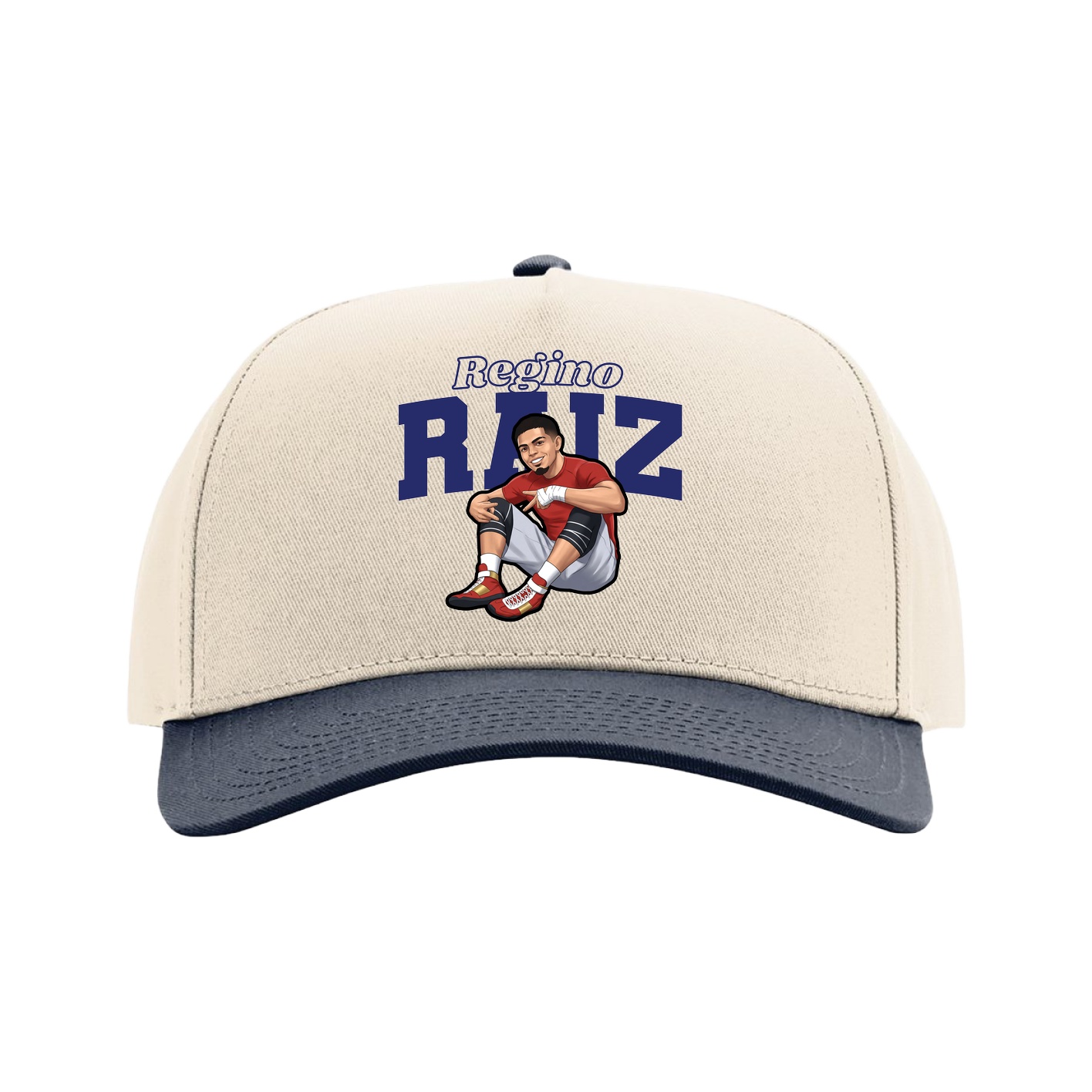 Full Fabric Five-Panel Champ Cap — Name Arch in Cream/Navy