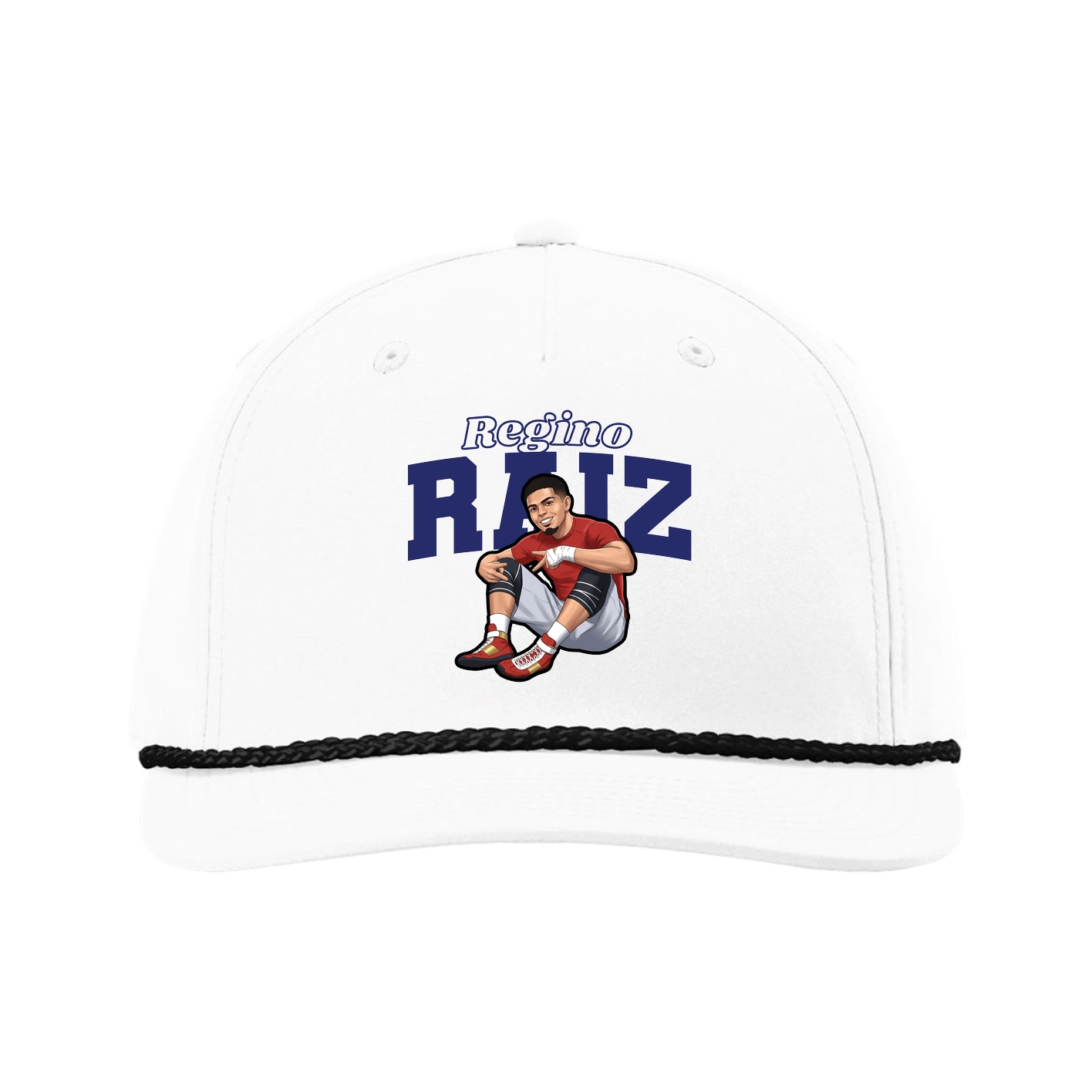 Five-Panel Classic Rope Cap — Name Arch in White