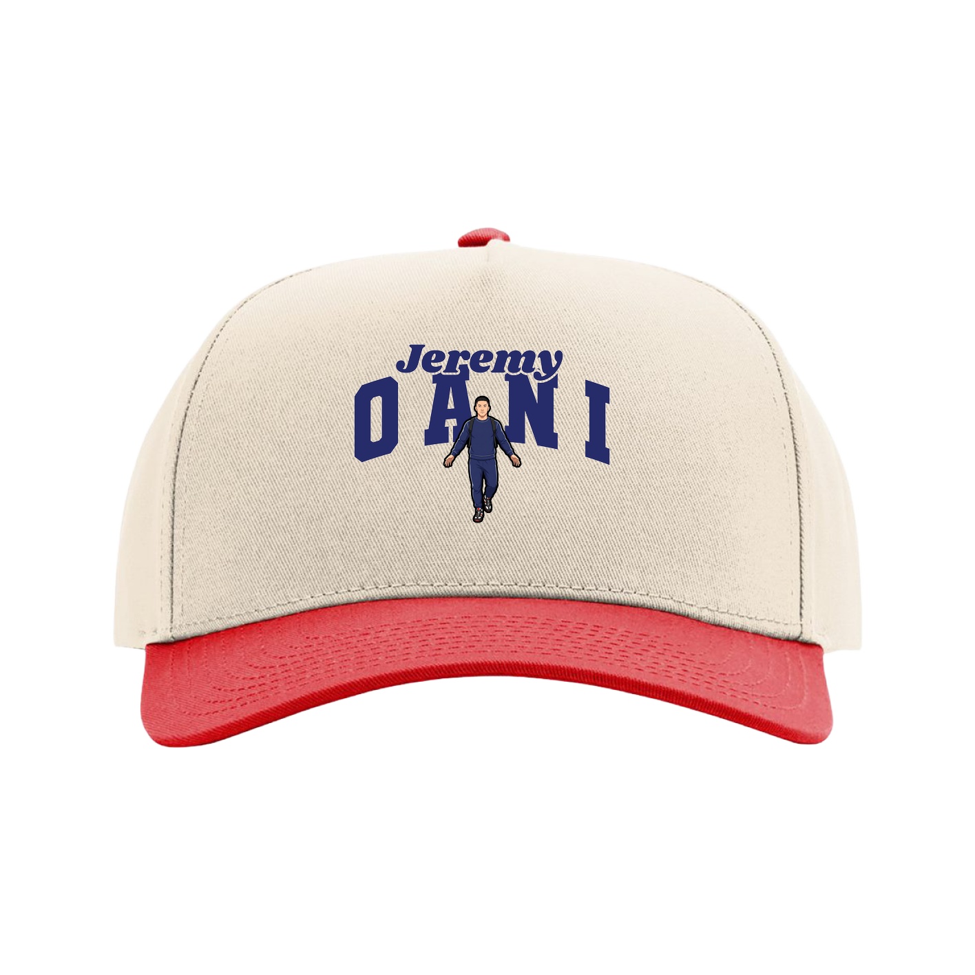 Full Fabric Five-Panel Champ Cap — Signature Arch in Cream/Red
