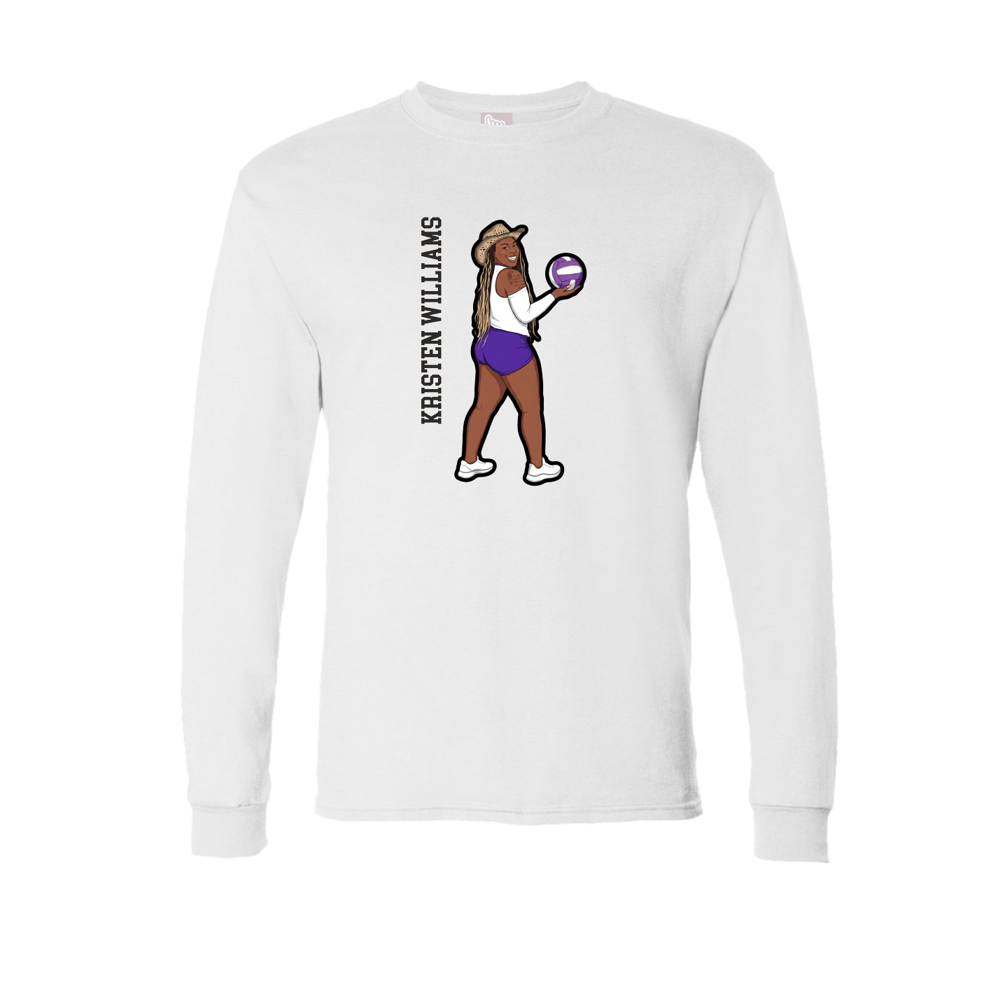 Long Sleeve Tee — Name Vertical in White