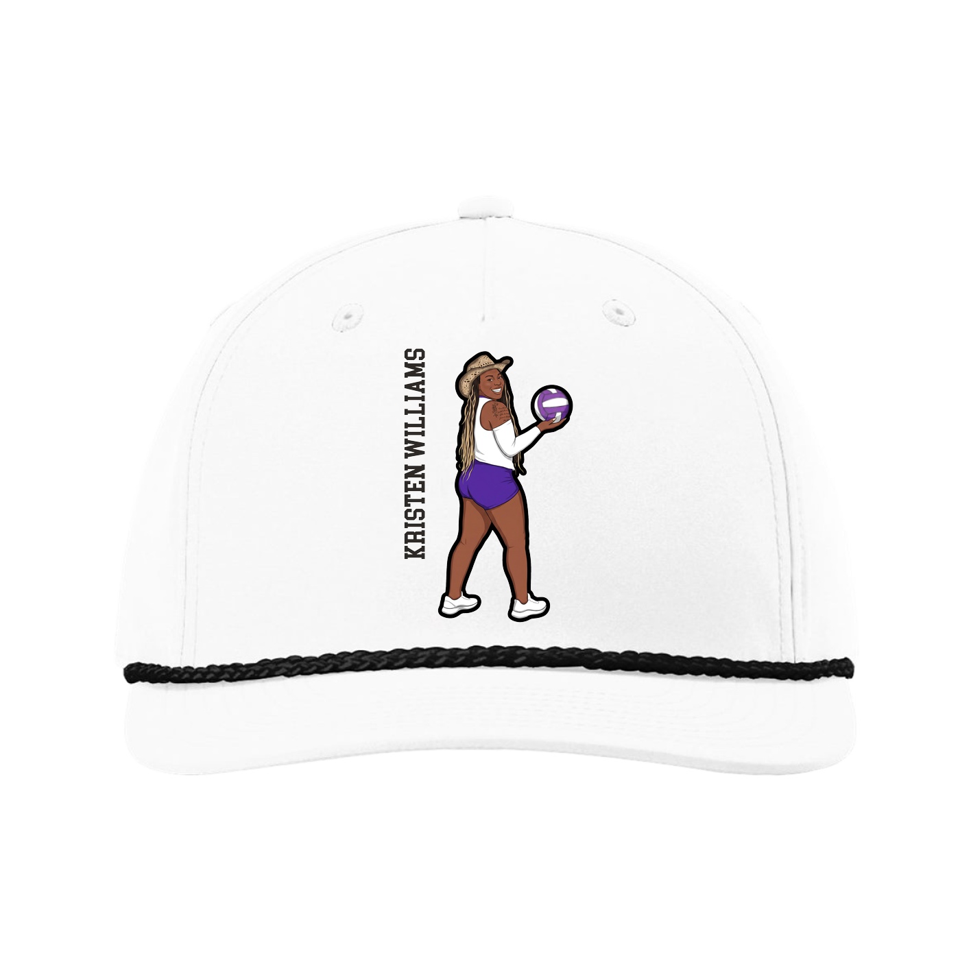Five-Panel Classic Rope Cap — Name Vertical in White