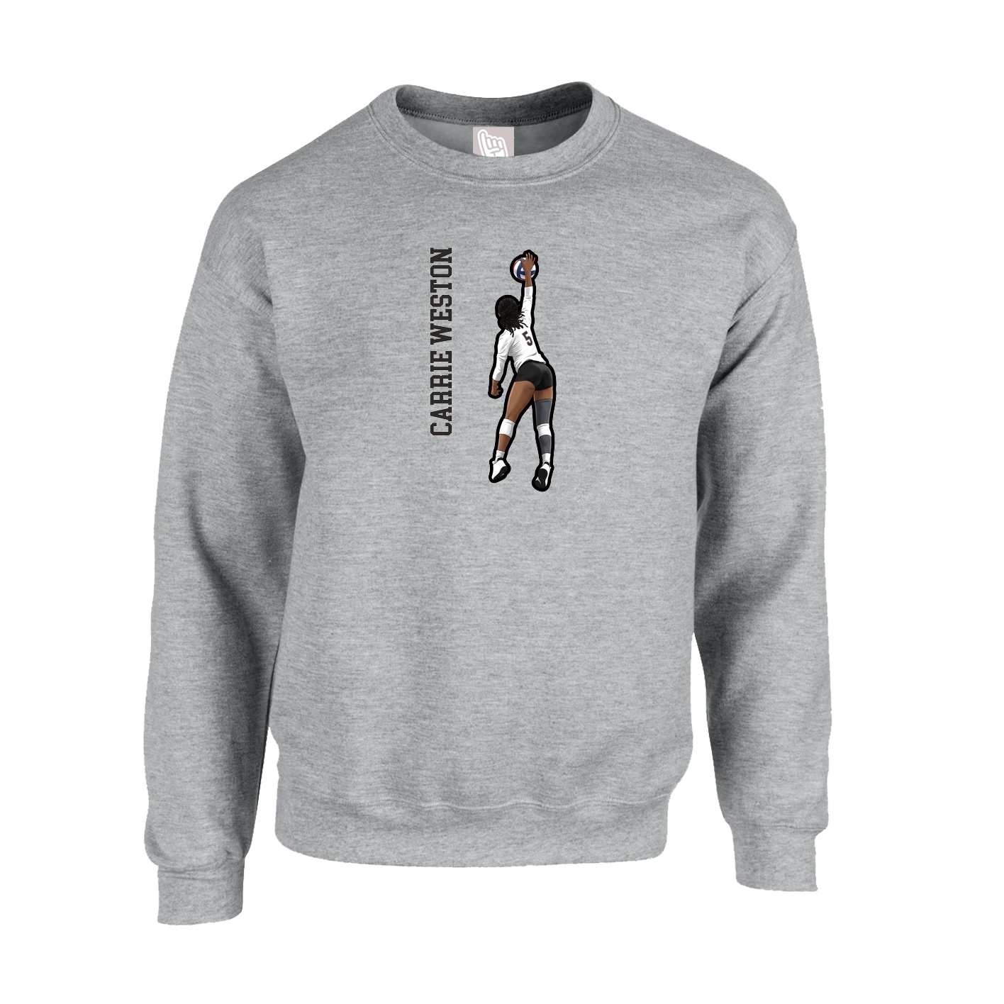 Fleece Crew — Name Vertical in Grey