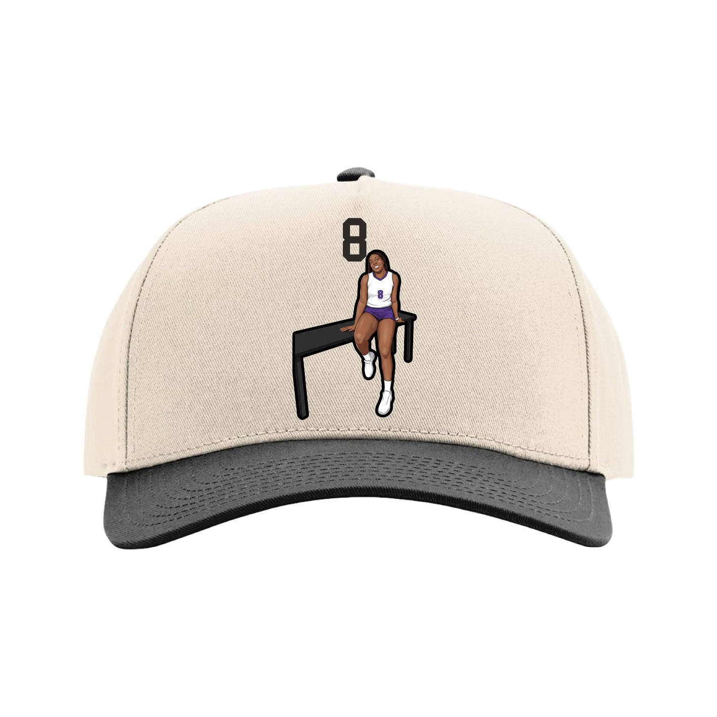 Full Fabric Five-Panel Champ Cap — Number Top in Cream/Black
