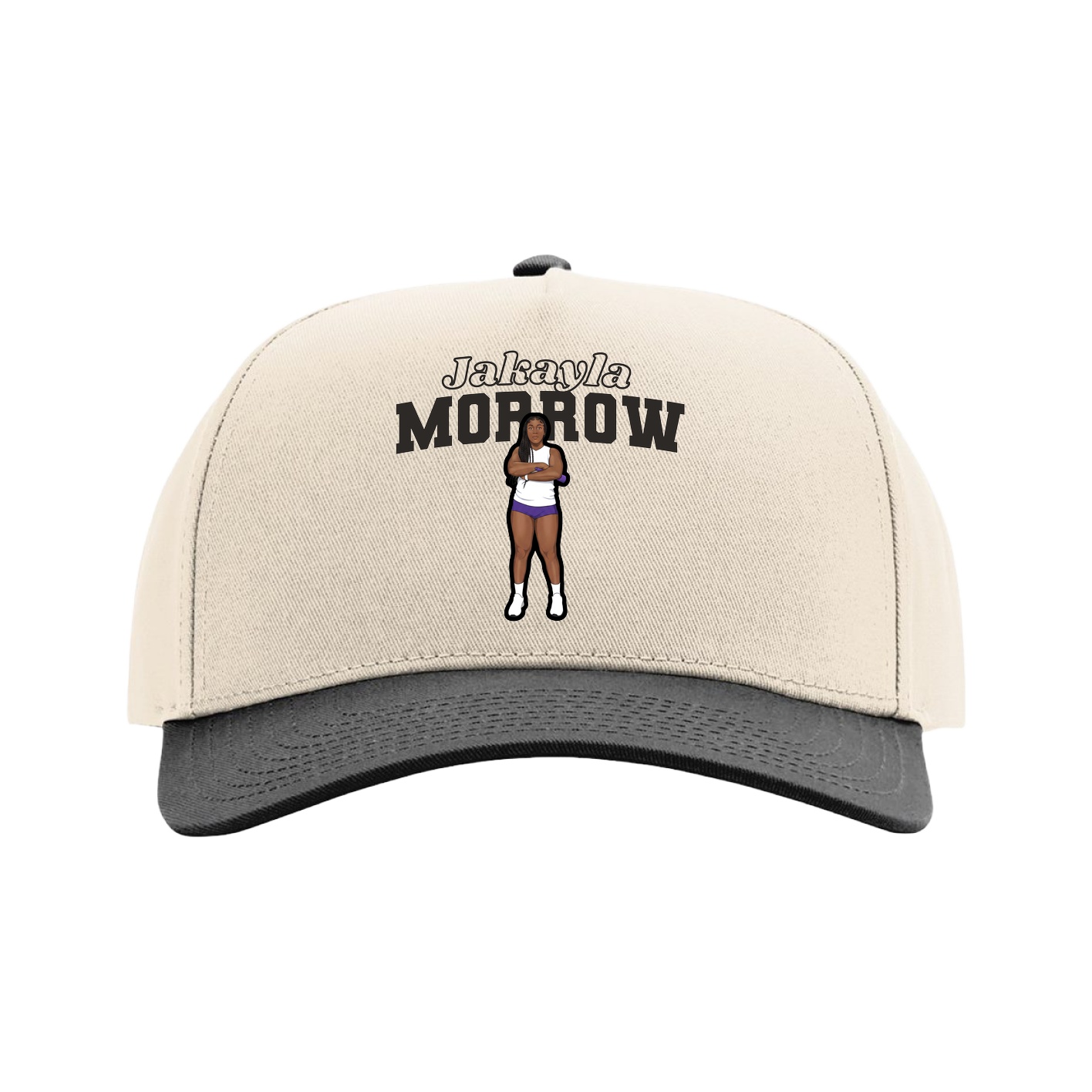 Full Fabric Five-Panel Champ Cap — Name Arch in Cream/Black