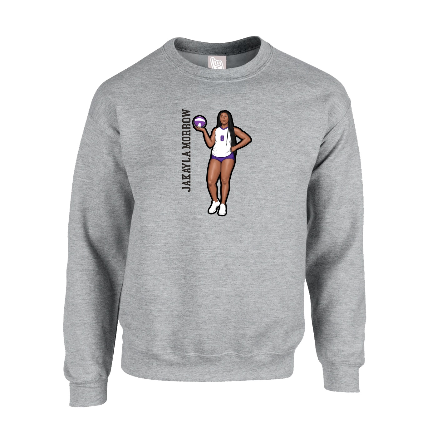 Fleece Crew — Name Vertical in Grey