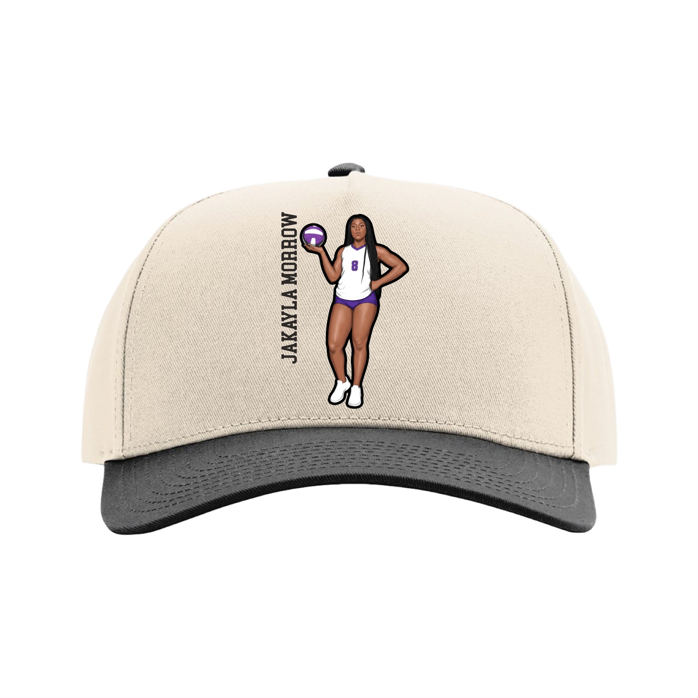 Full Fabric Five-Panel Champ Cap — Name Vertical in Cream/Black