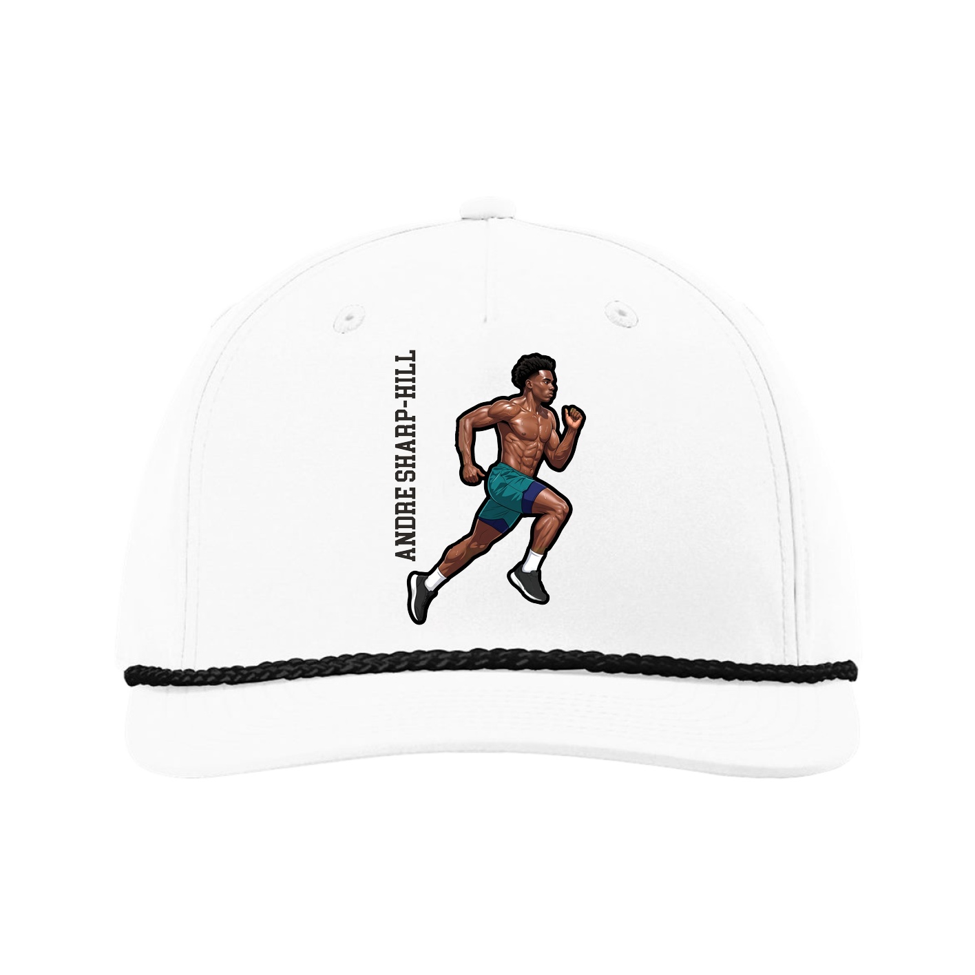 Five-Panel Classic Rope Cap — Name Vertical in White