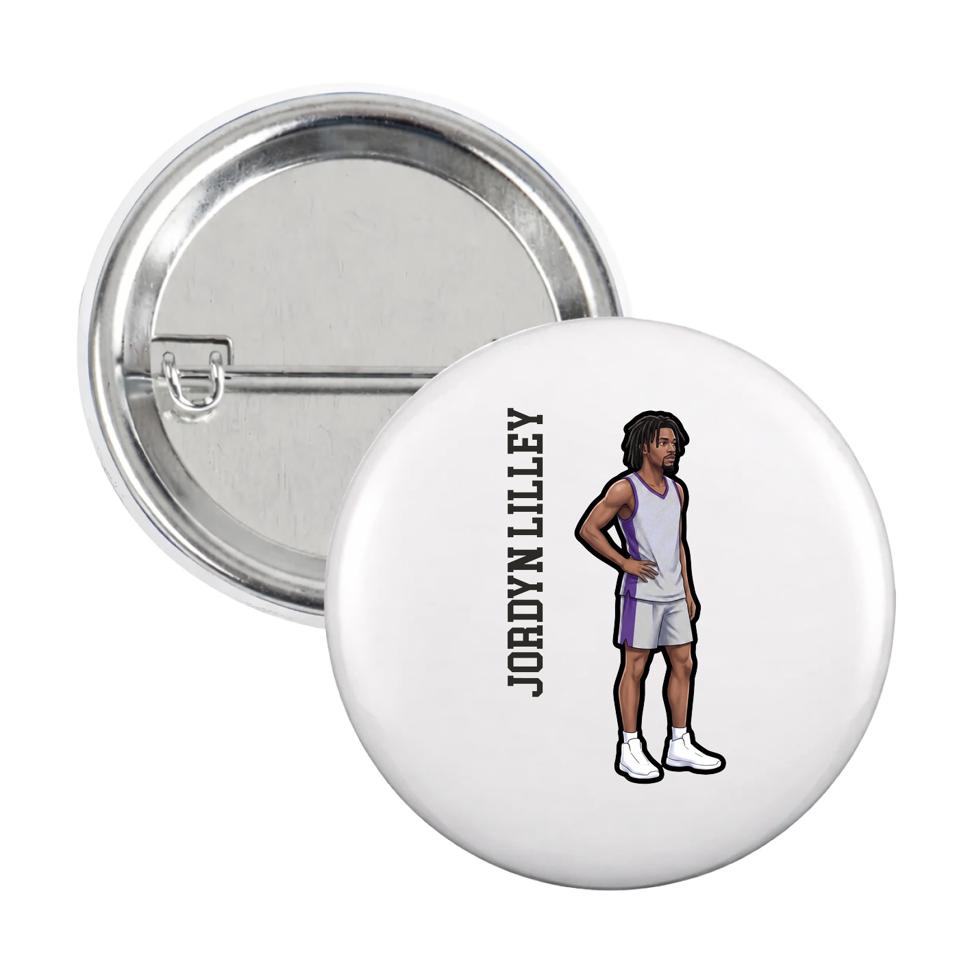 Game Day Button — Name Vertical in White