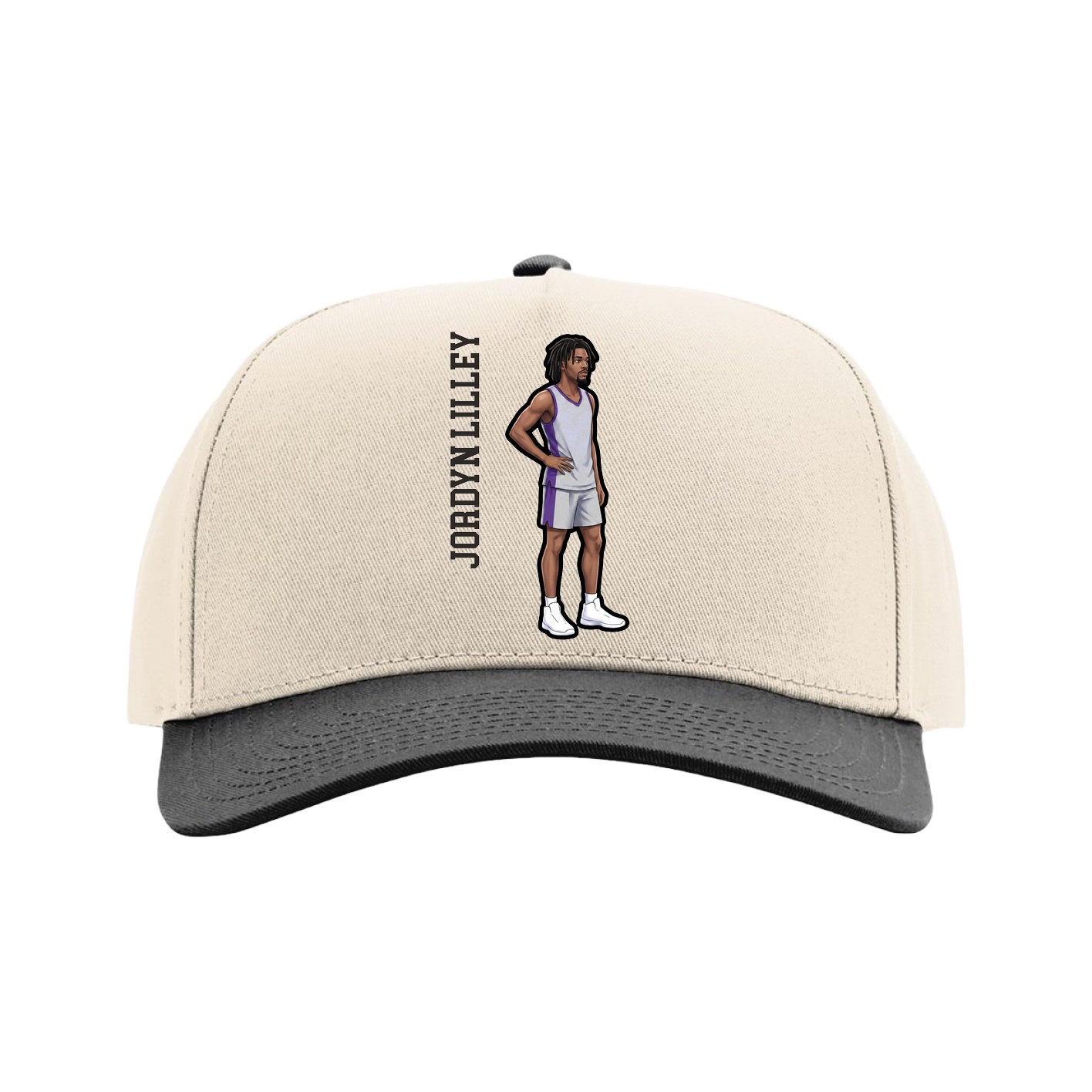 Full Fabric Five-Panel Champ Cap — Name Vertical in Cream/Black