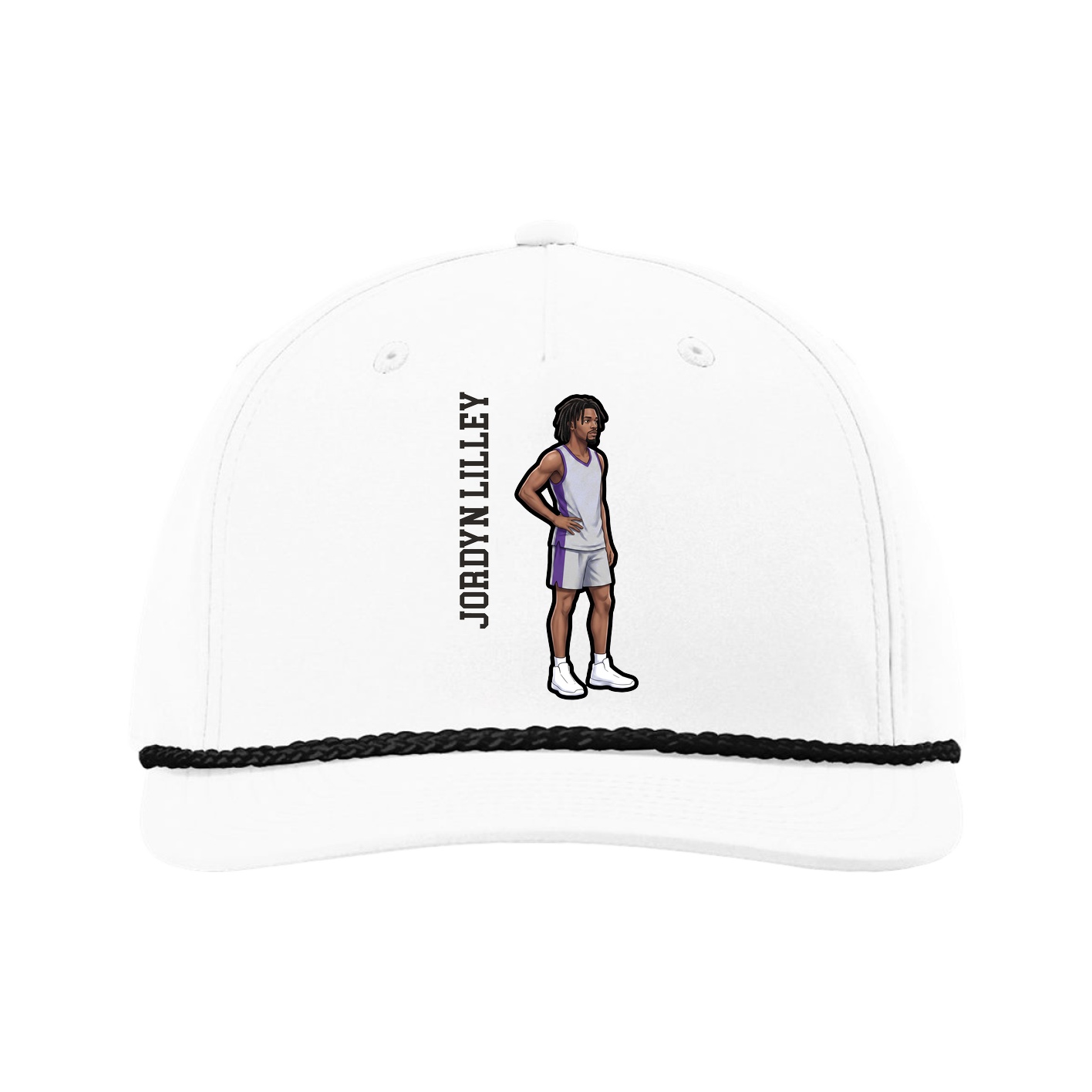 Five-Panel Classic Rope Cap — Name Vertical in White
