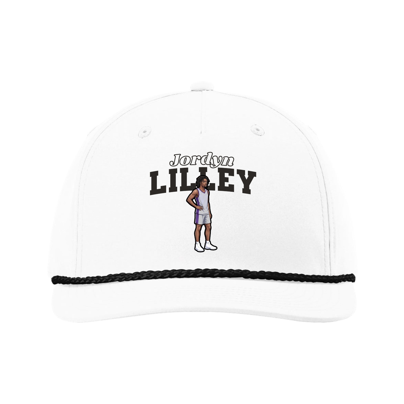 Five-Panel Classic Rope Cap — Name Arch in White