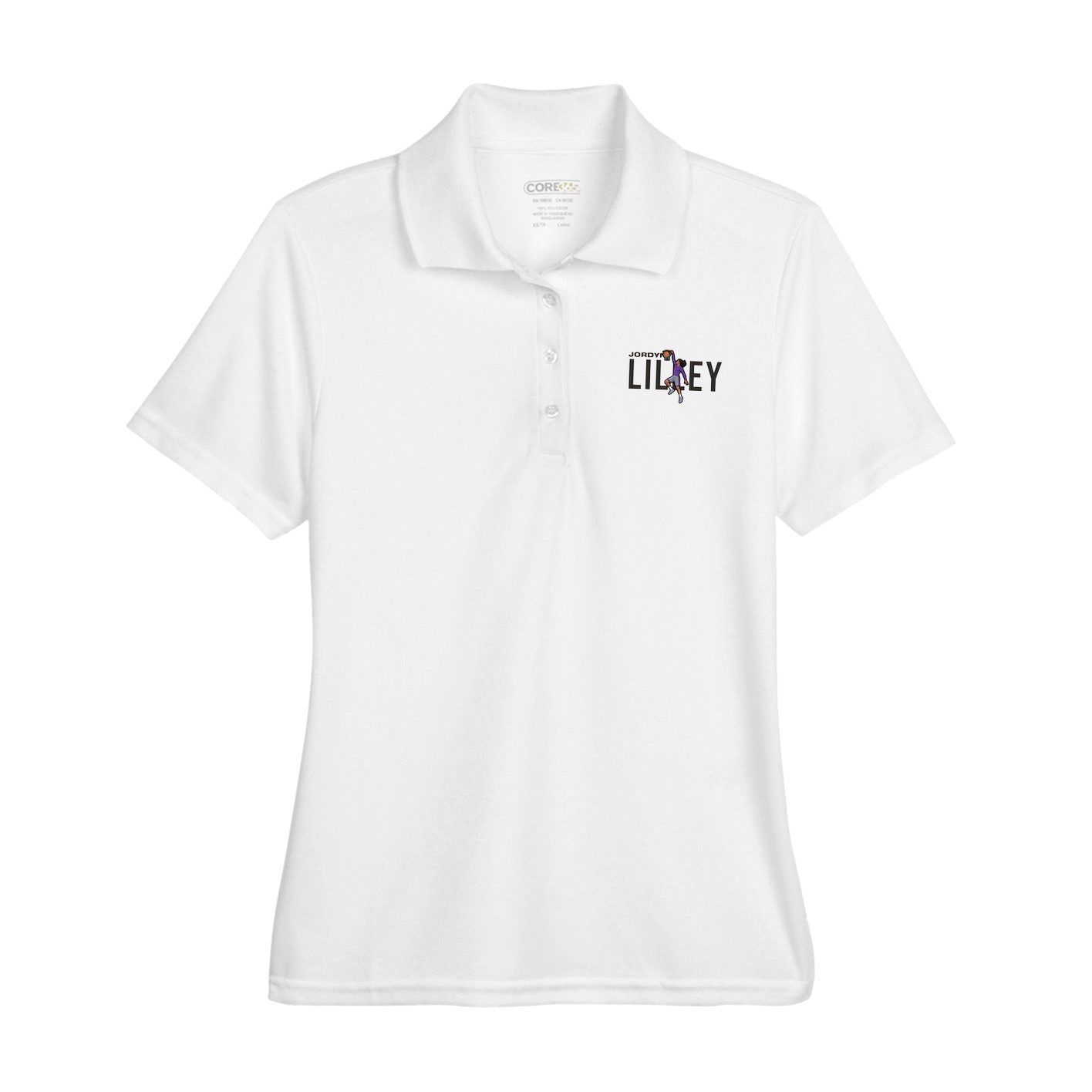 Womens Performance Polo — Player Name in White