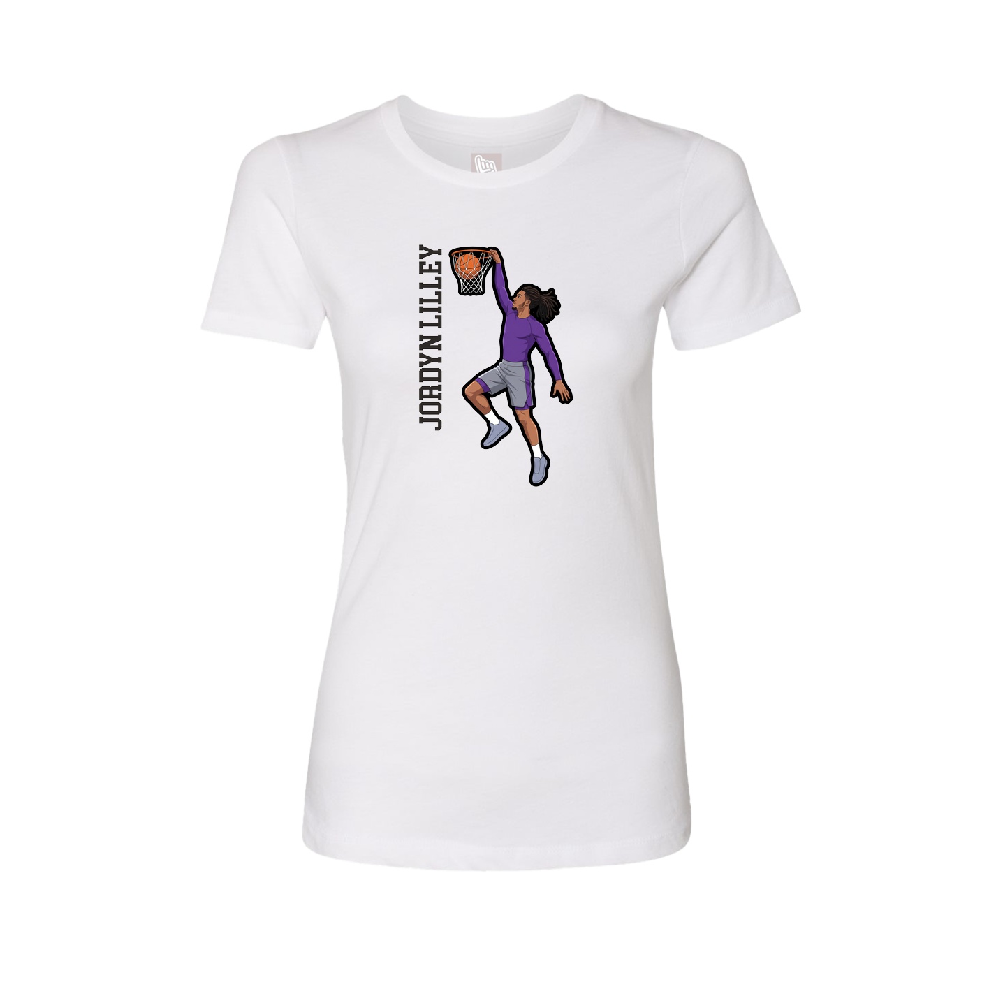 Womens Tee — Name Vertical in White
