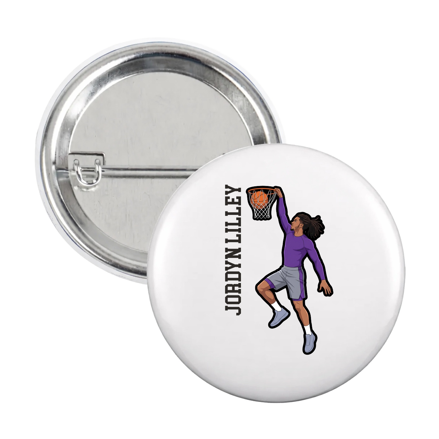 Game Day Button — Name Vertical in White