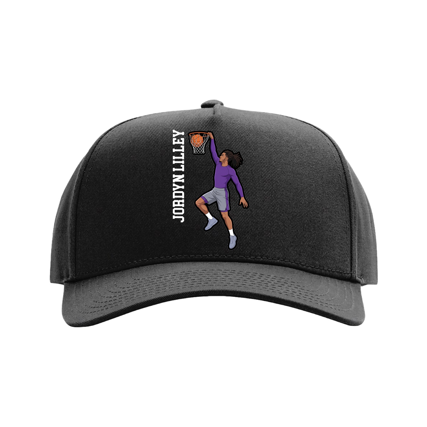 Full Fabric Five-Panel Champ Cap — Name Vertical in Black