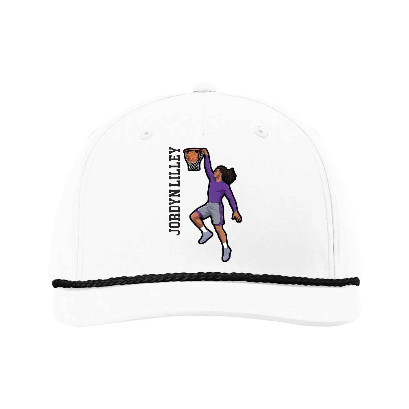Five-Panel Classic Rope Cap — Name Vertical in White