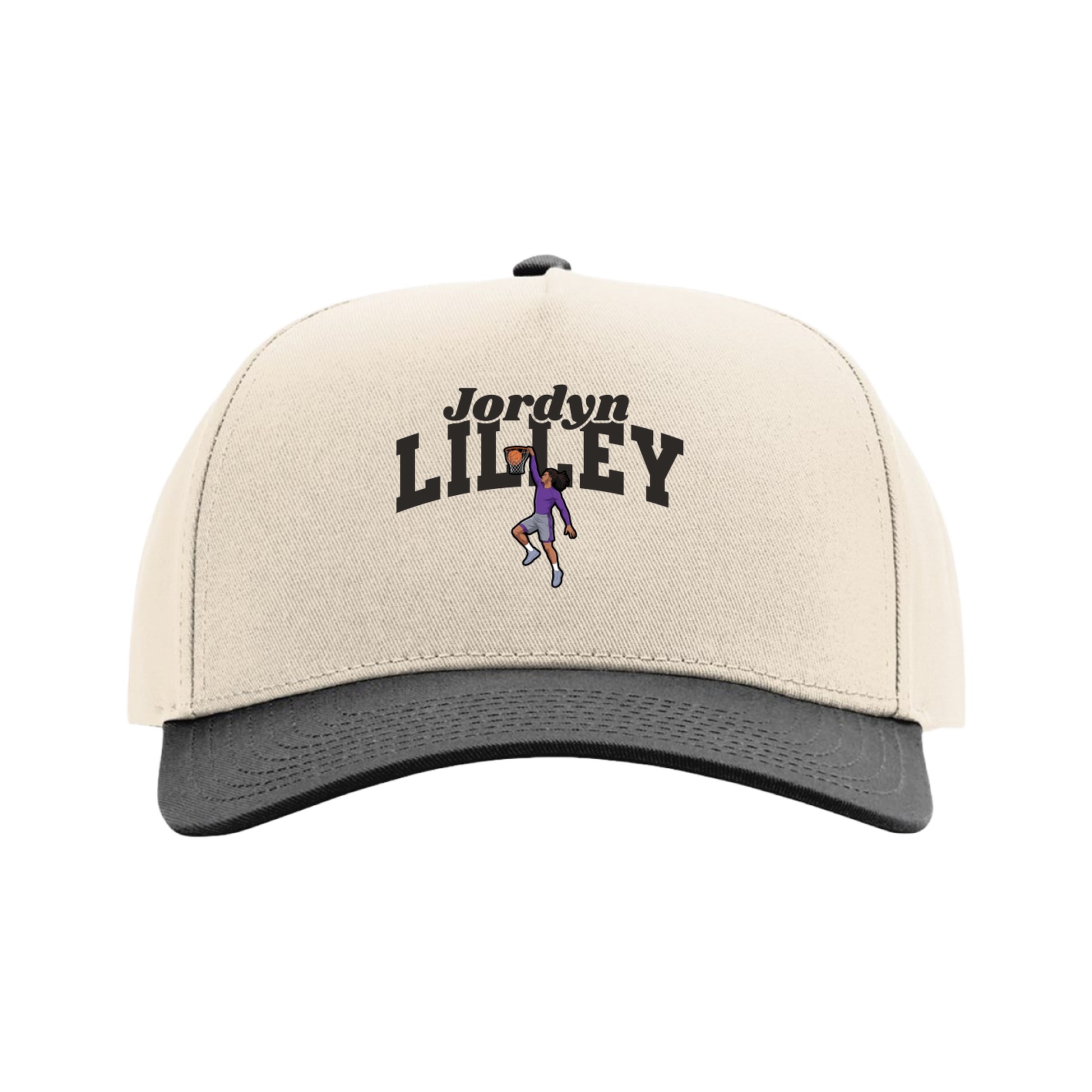 Full Fabric Five-Panel Champ Cap — Signature Arch in Cream/Black