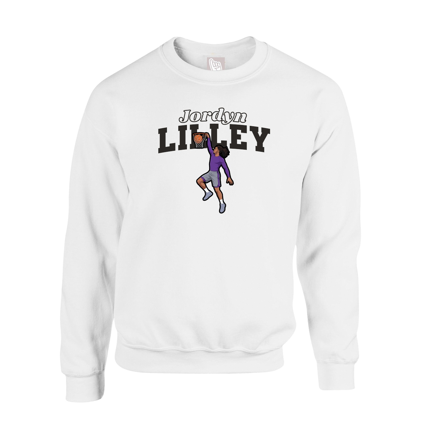 Fleece Crew — Name Arch in White