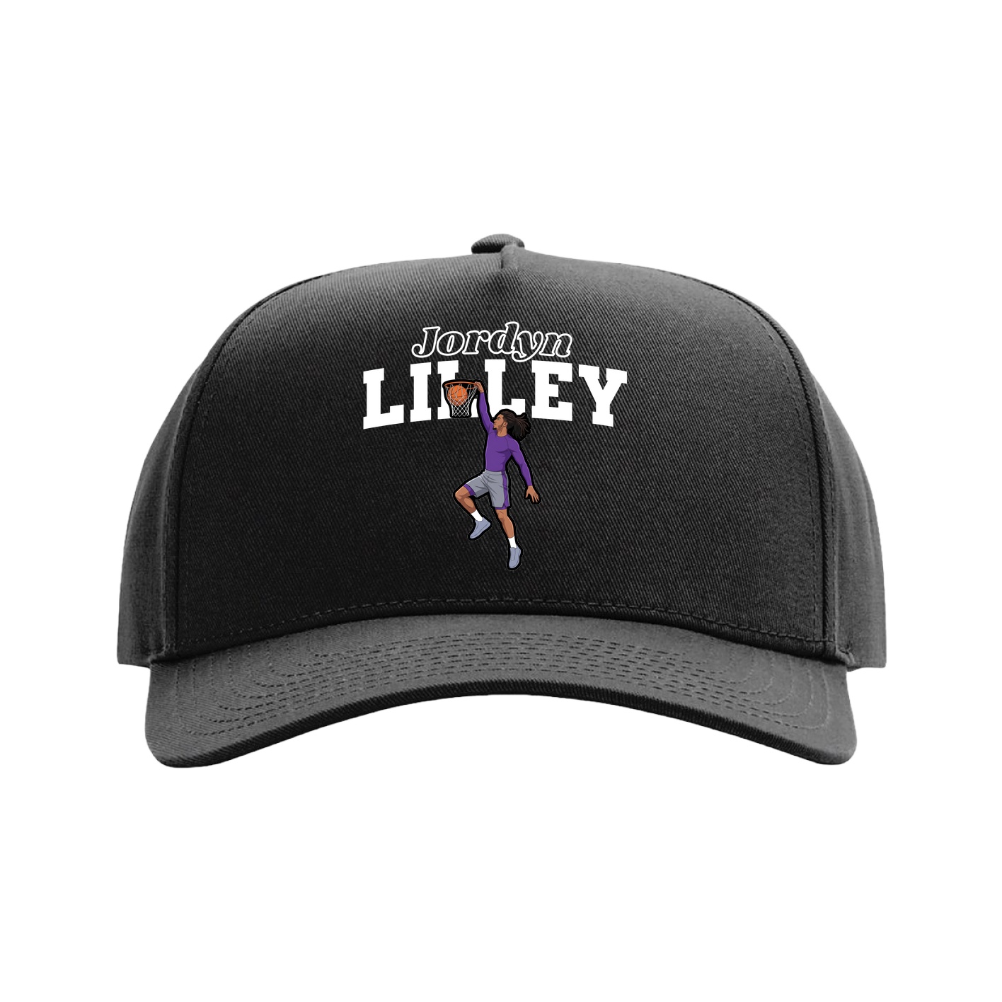 Full Fabric Five-Panel Champ Cap — Name Arch in Black