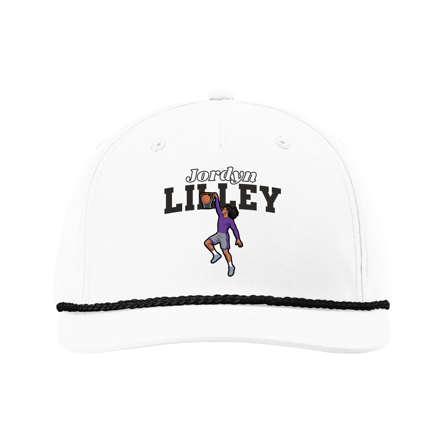 Five-Panel Classic Rope Cap — Name Arch in White