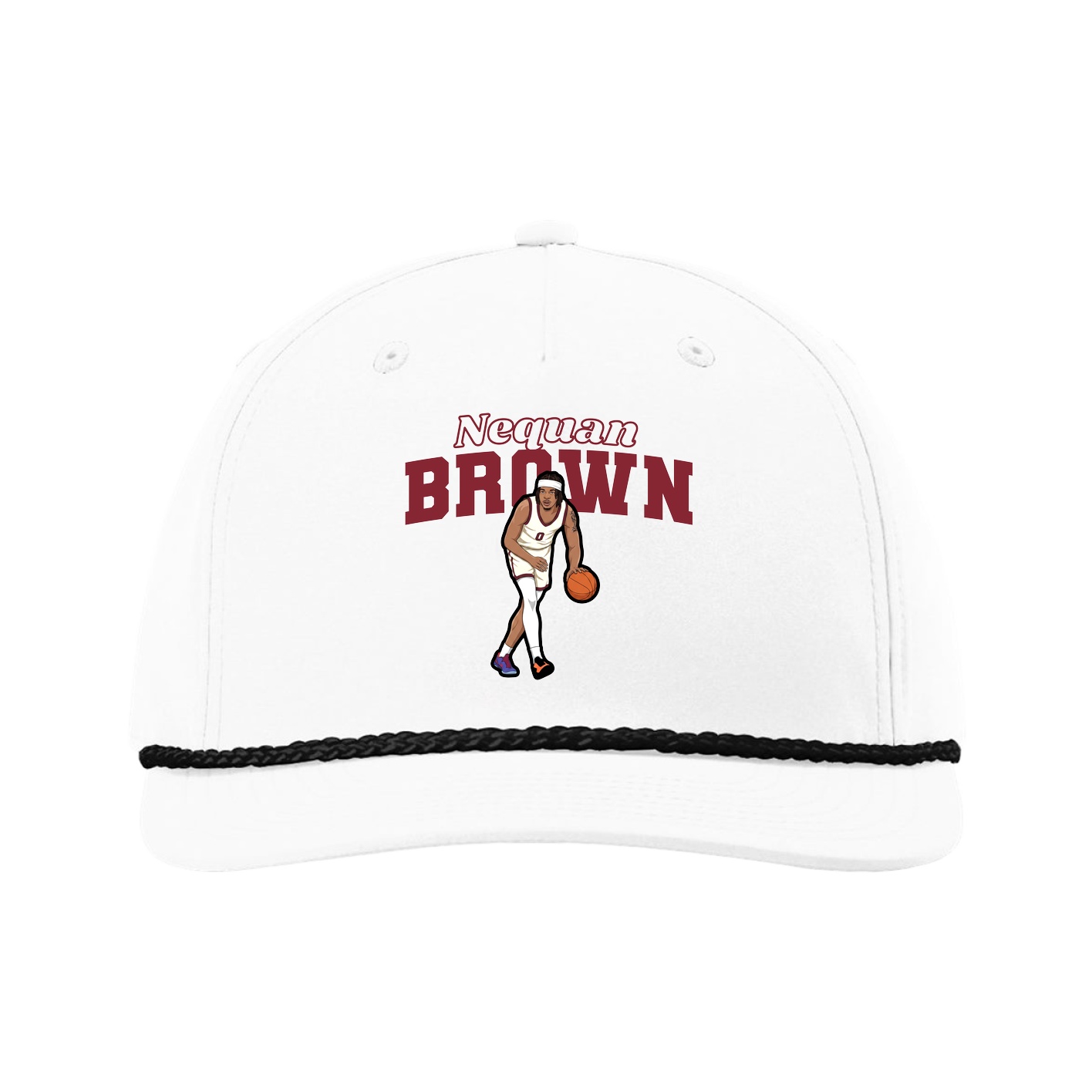 Five-Panel Classic Rope Cap — Name Arch in White