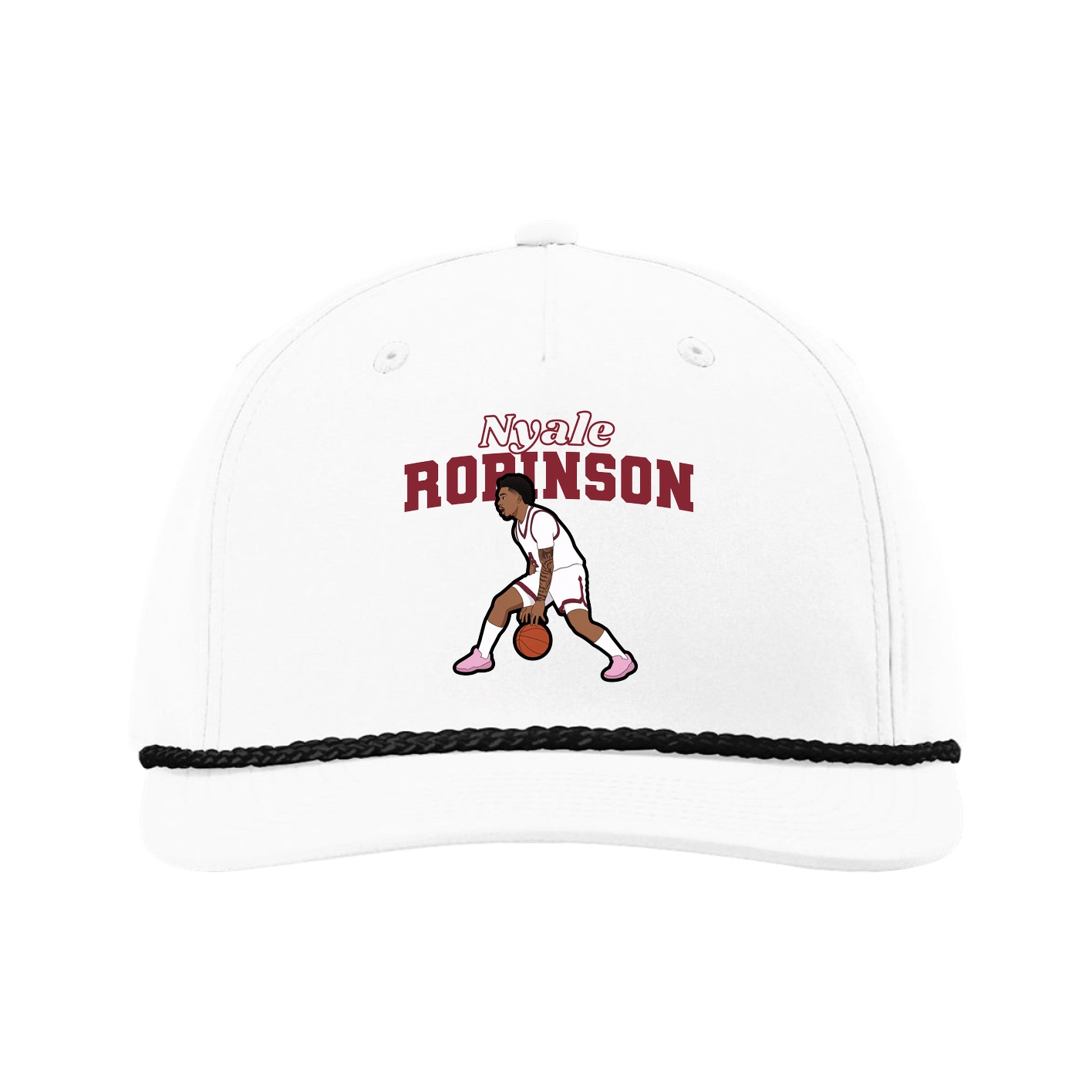 Five-Panel Classic Rope Cap — Name Arch in White