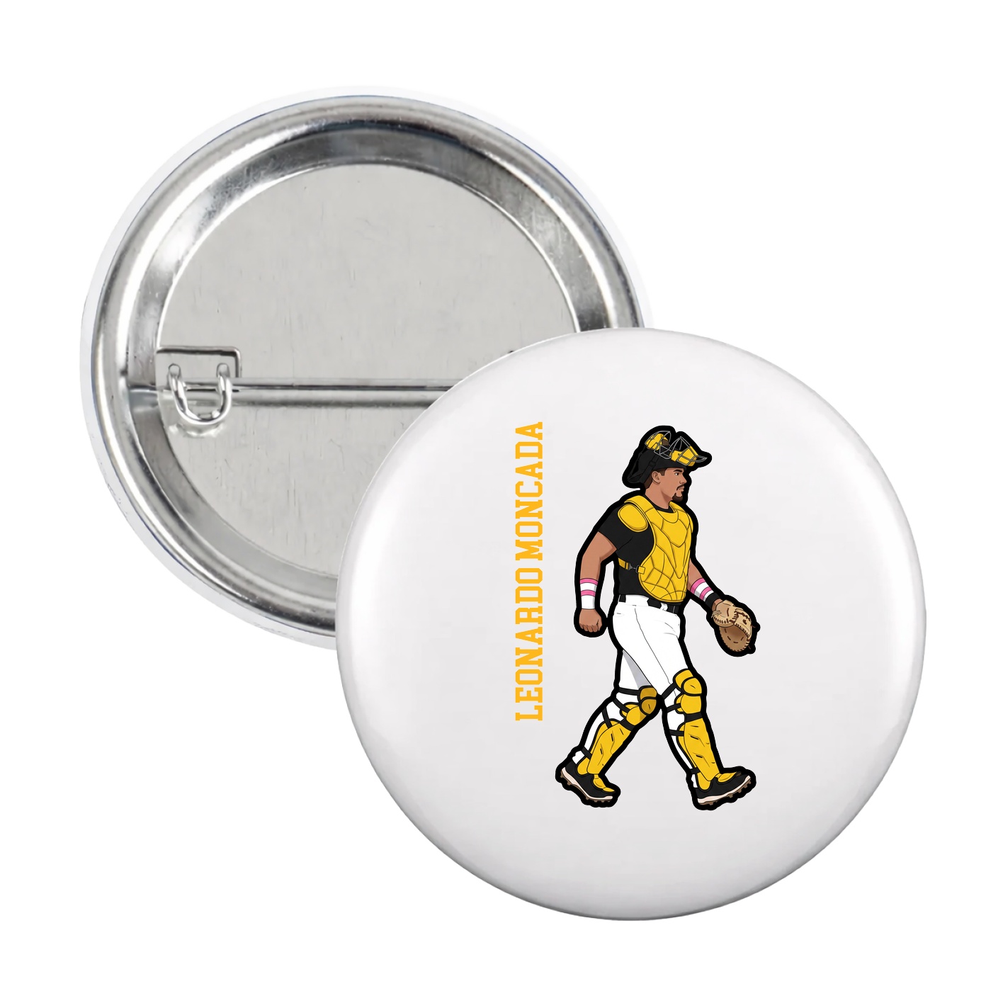 Game Day Button — Name Vertical in White