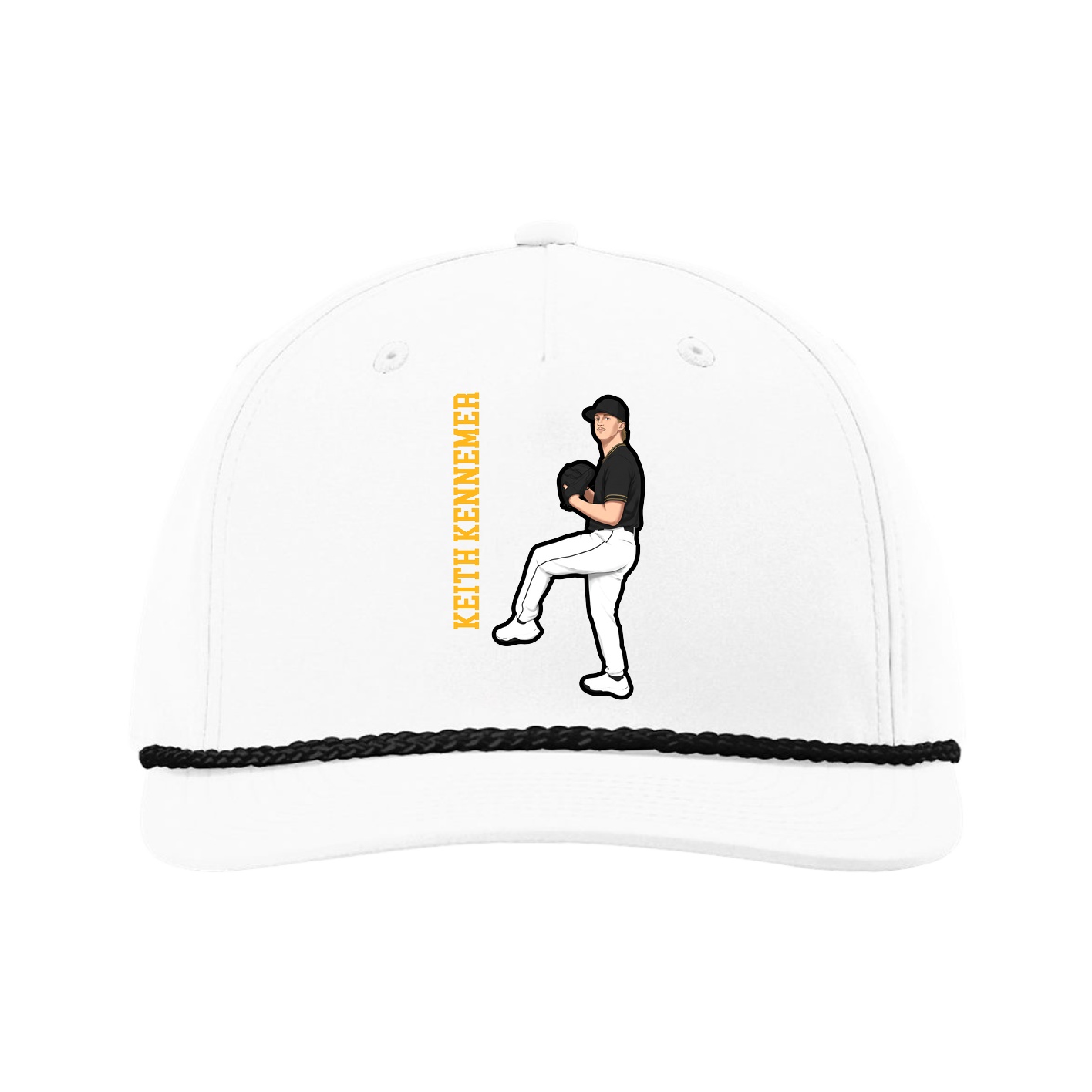 Five-Panel Classic Rope Cap — Name Vertical in White