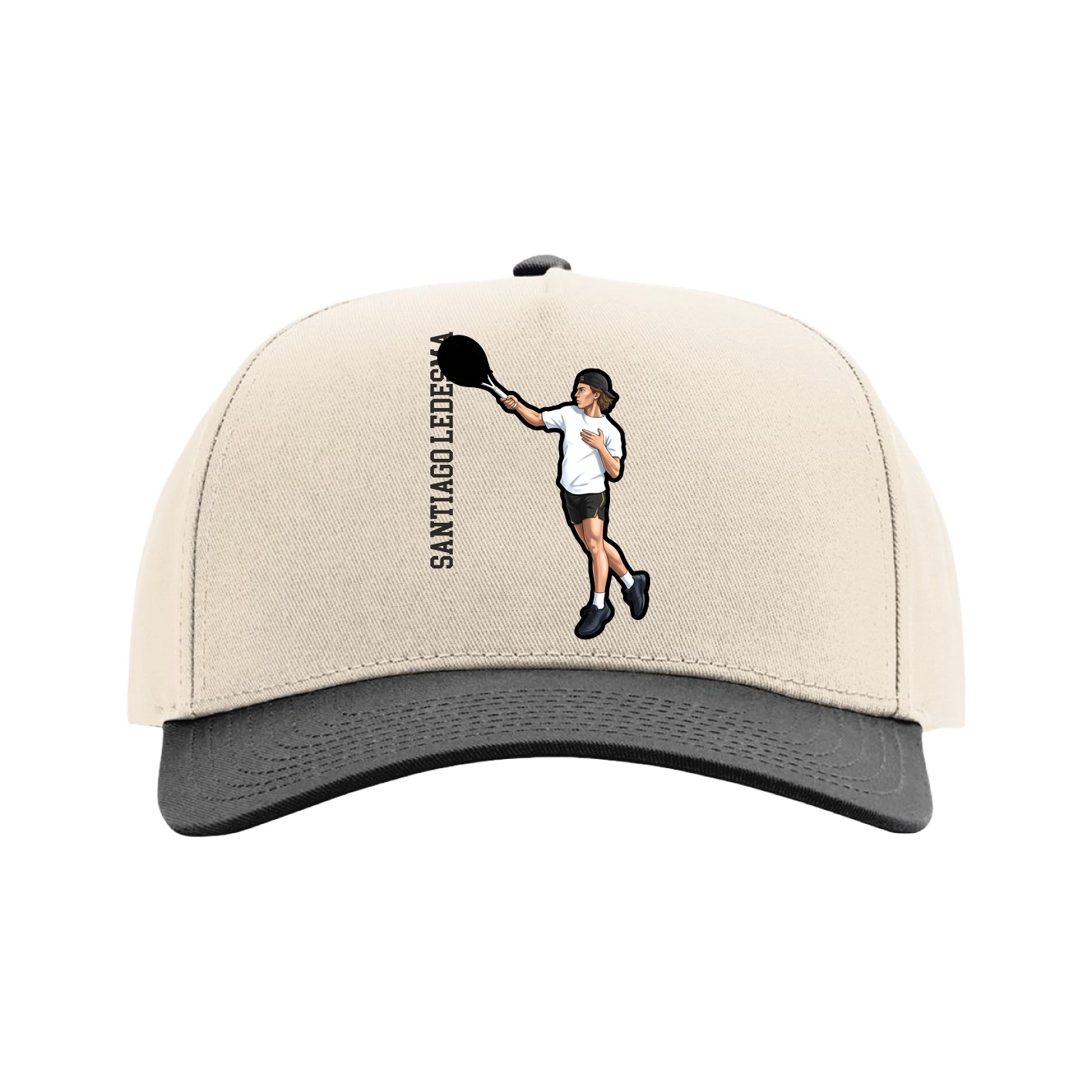 Full Fabric Five-Panel Champ Cap — Name Vertical in Cream/Black