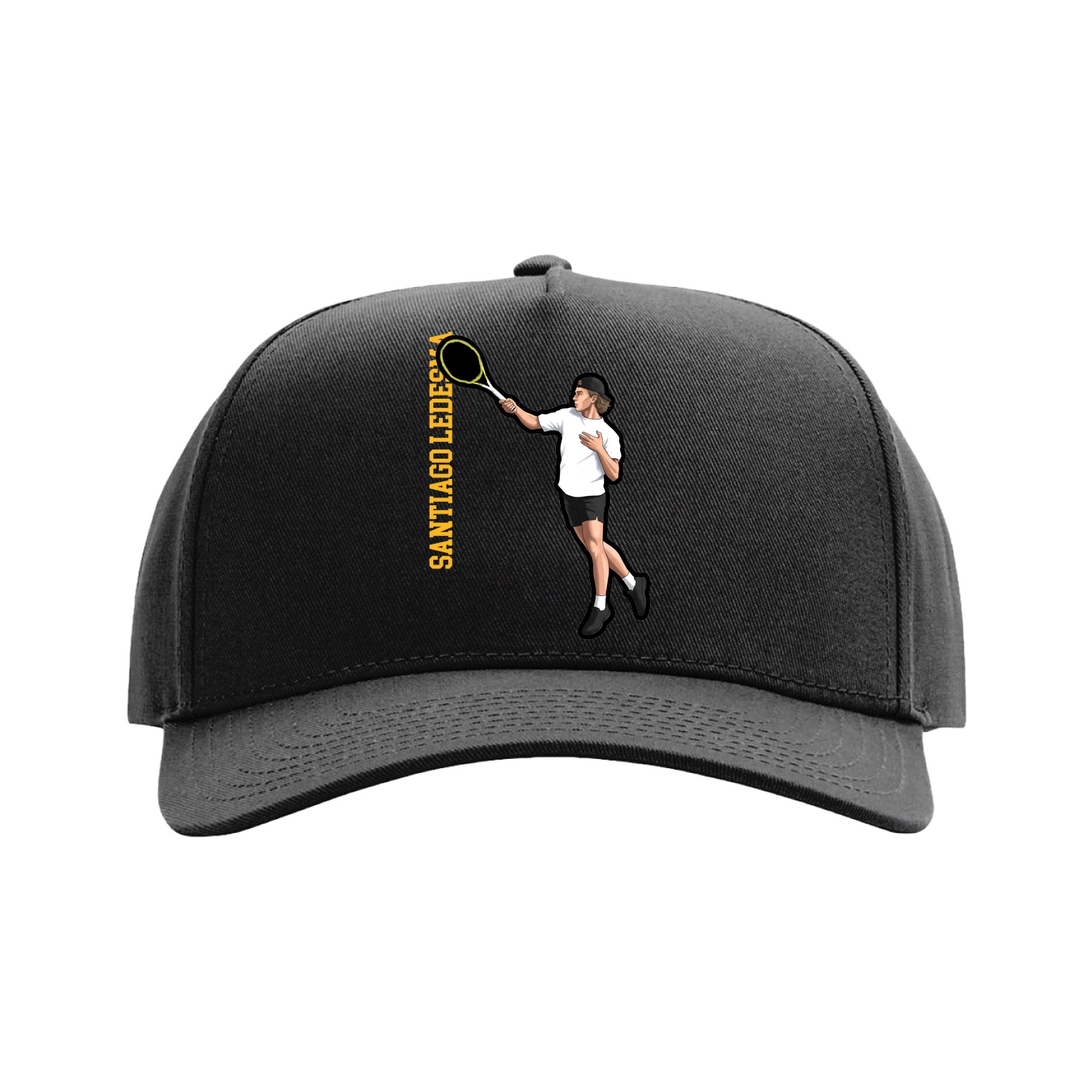 Full Fabric Five-Panel Champ Cap — Name Vertical in Black
