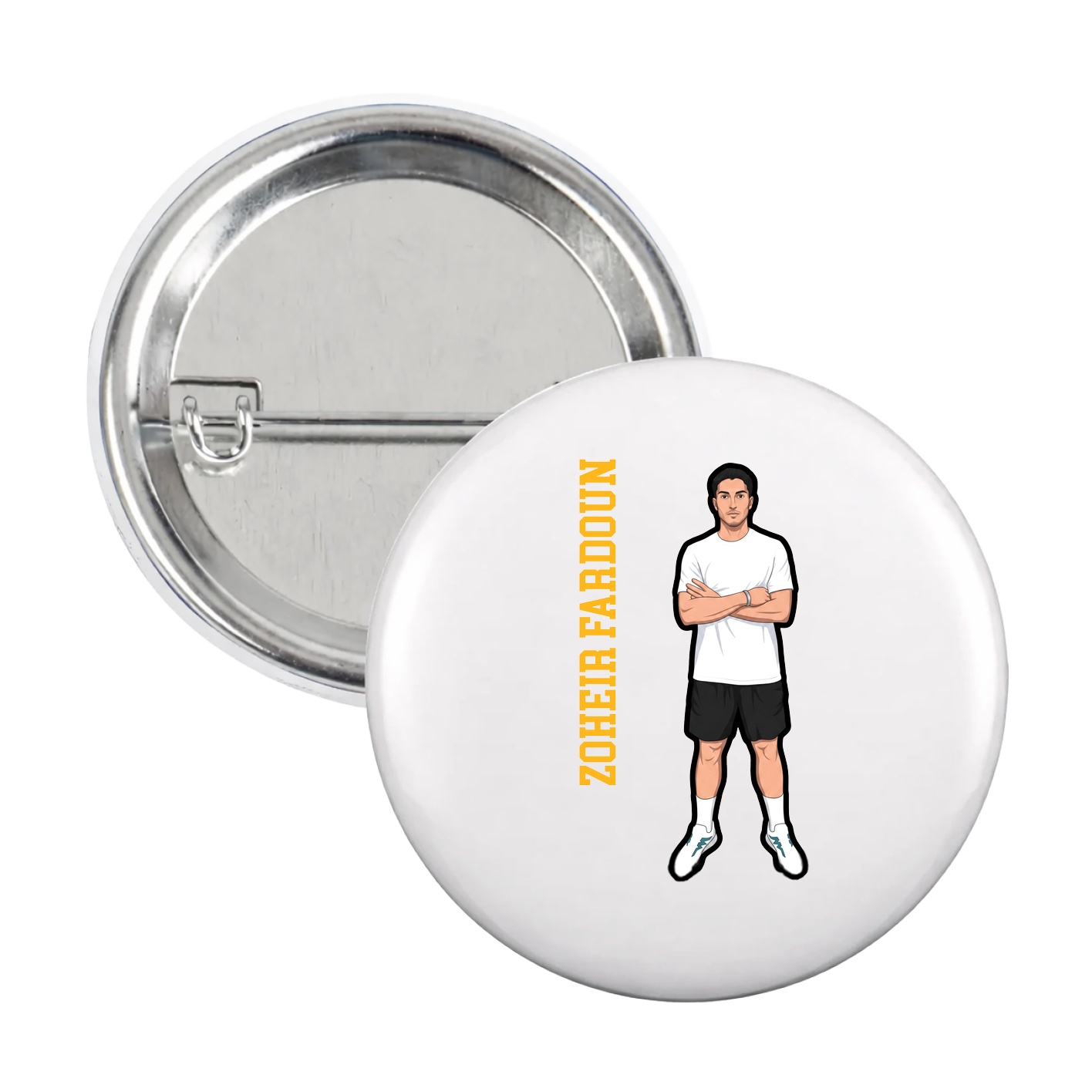 Game Day Button — Name Vertical in White