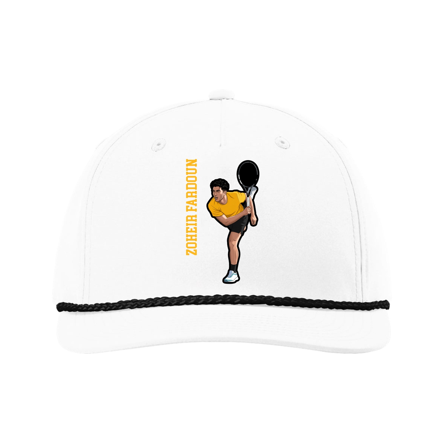 Five-Panel Classic Rope Cap — Name Vertical in White