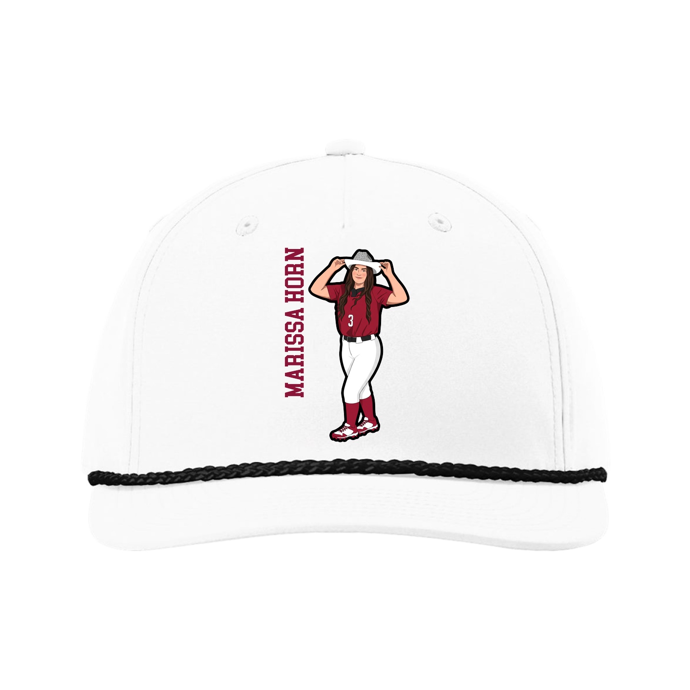 Five-Panel Classic Rope Cap — Name Vertical in White