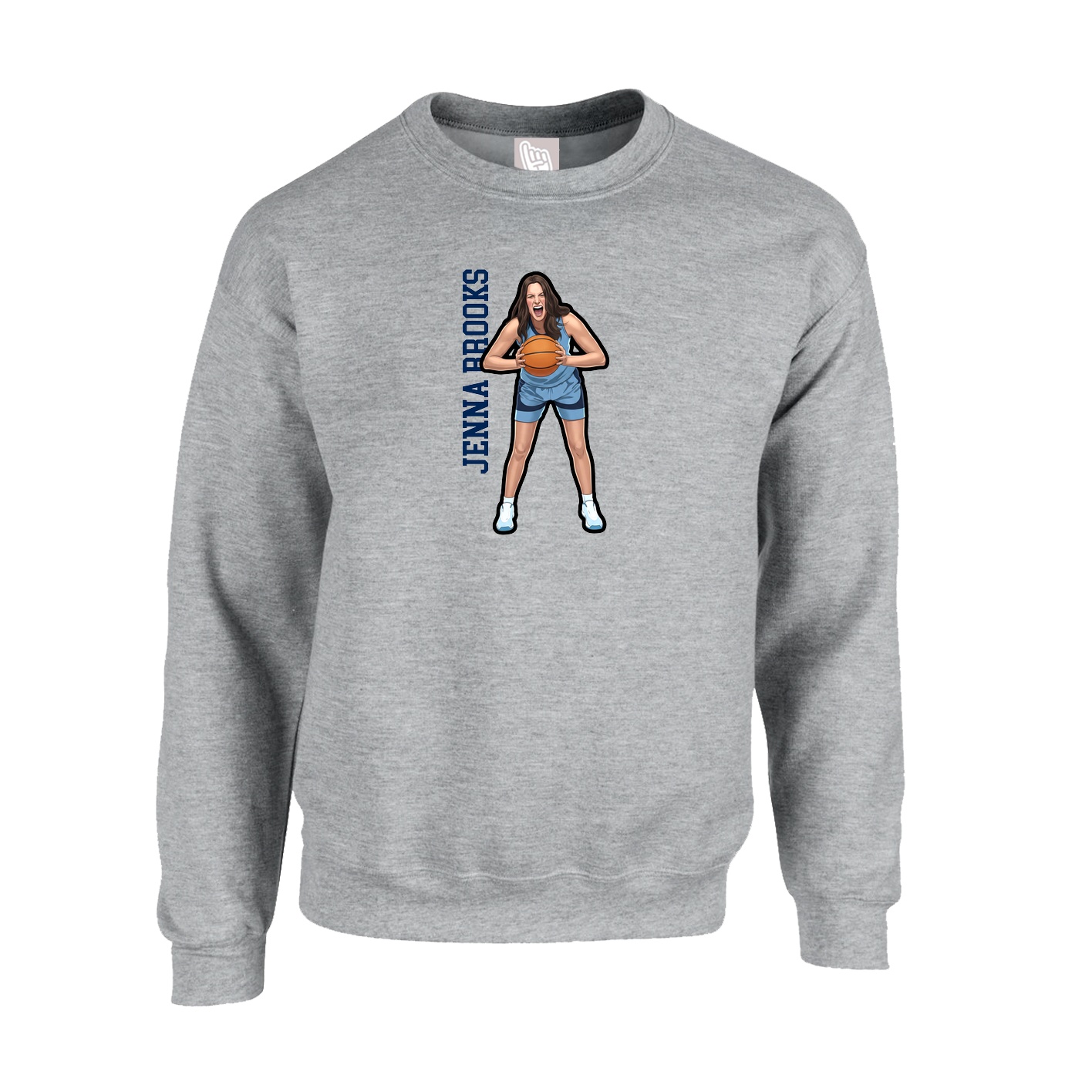 Fleece Crew — Name Vertical in Grey