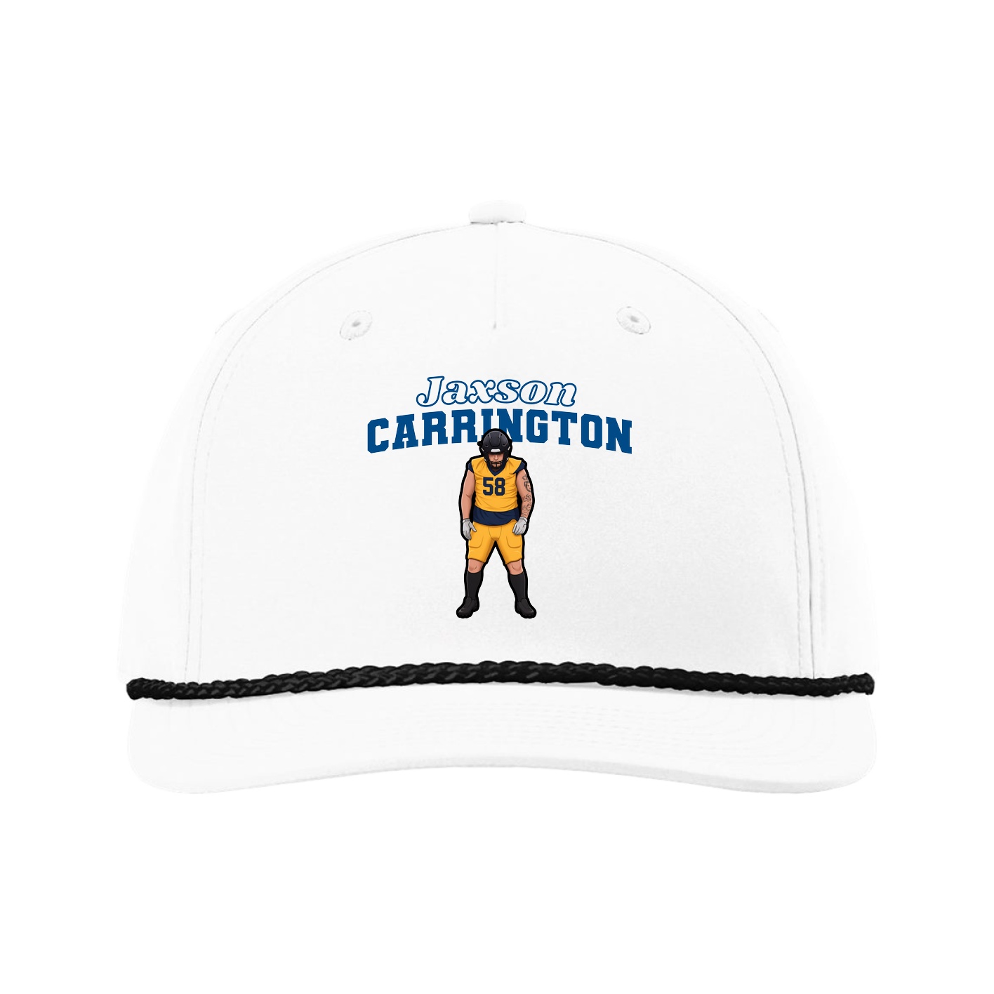 Five-Panel Classic Rope Cap — Name Arch in White