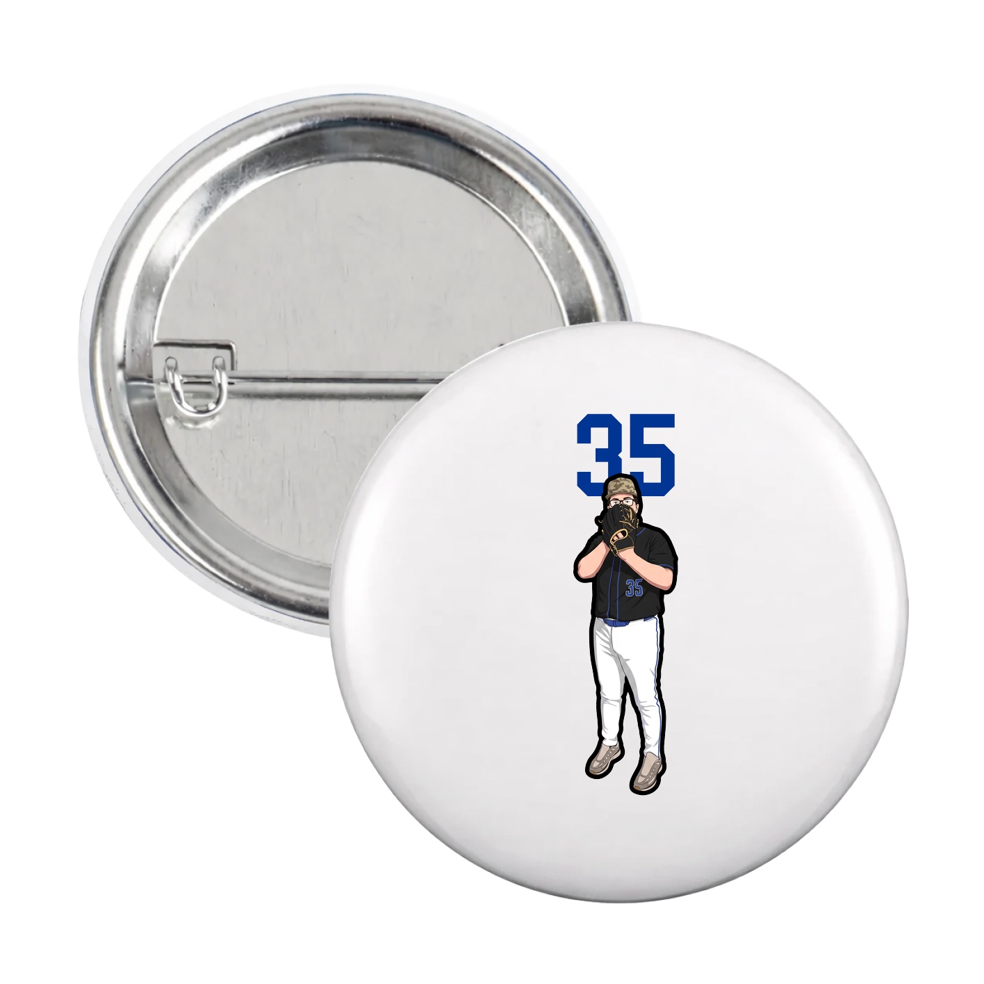 Game Day Button — Number Top in White