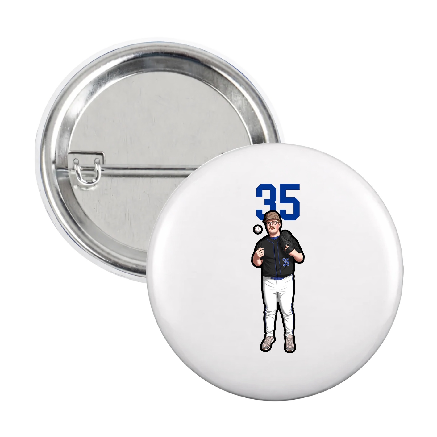 Game Day Button — Number Top in White